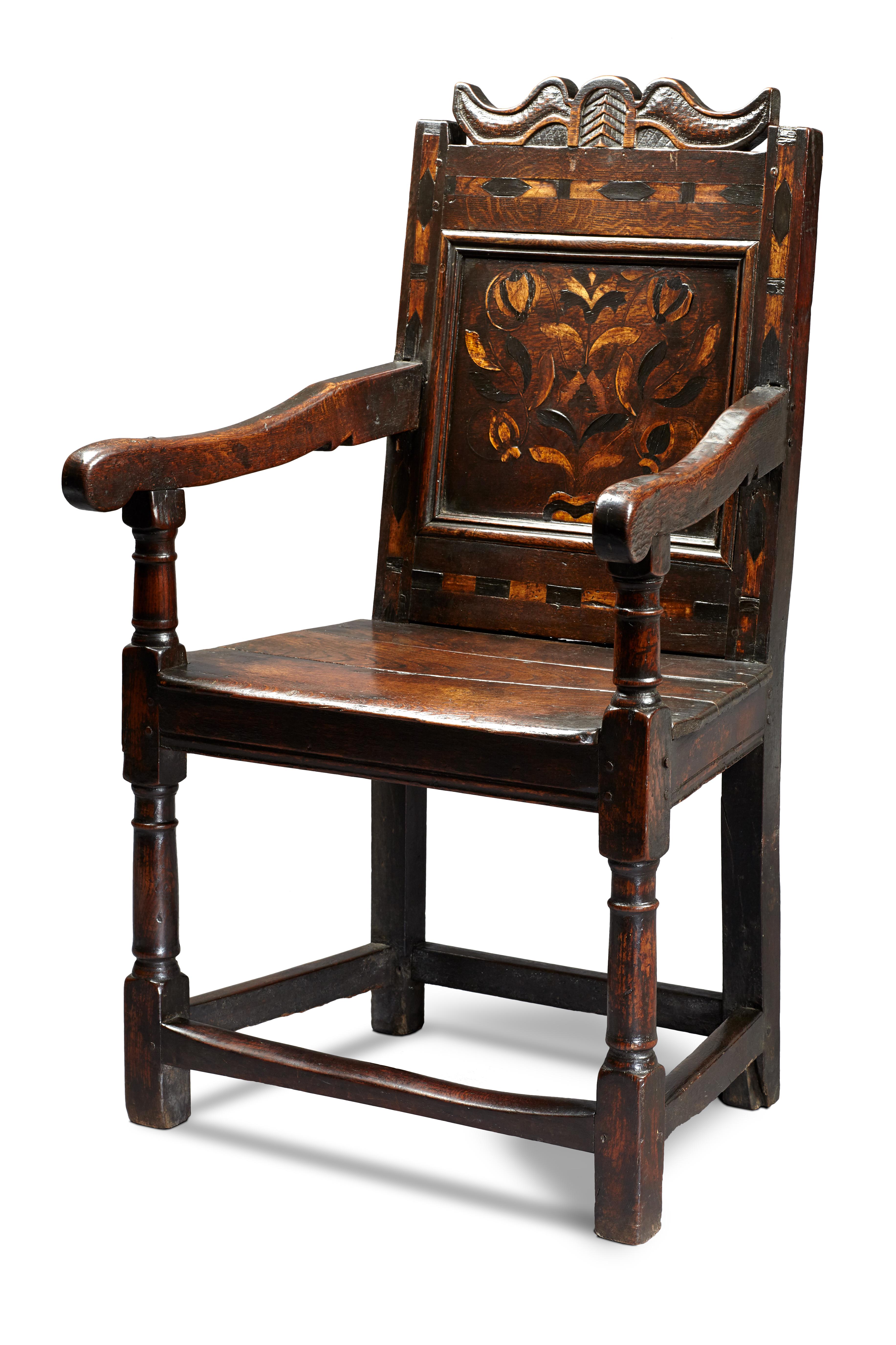 Inlaid Oak Armchair, English, Gloucestershire, circa 1640-1650 In Good Condition In Matlock, Derbyshire