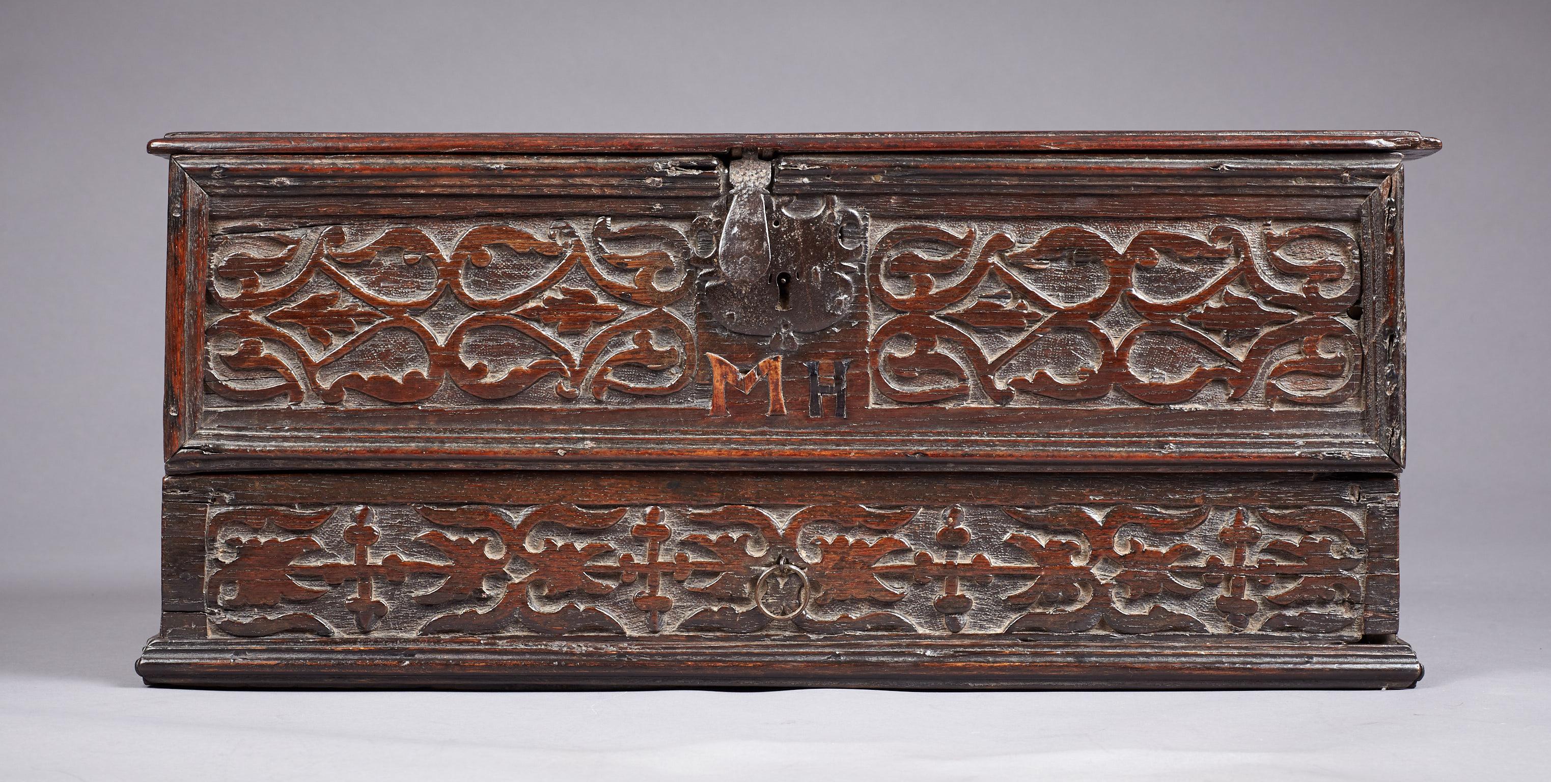 British Inlaid Oak Desk Box, Charles II period, Yorkshire, circa 1660-1680 For Sale