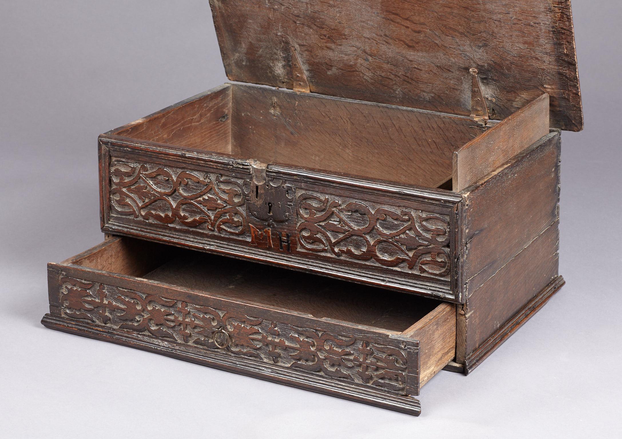 Inlaid Oak Desk Box, Charles II period, Yorkshire, circa 1660-1680 In Good Condition For Sale In Matlock, Derbyshire