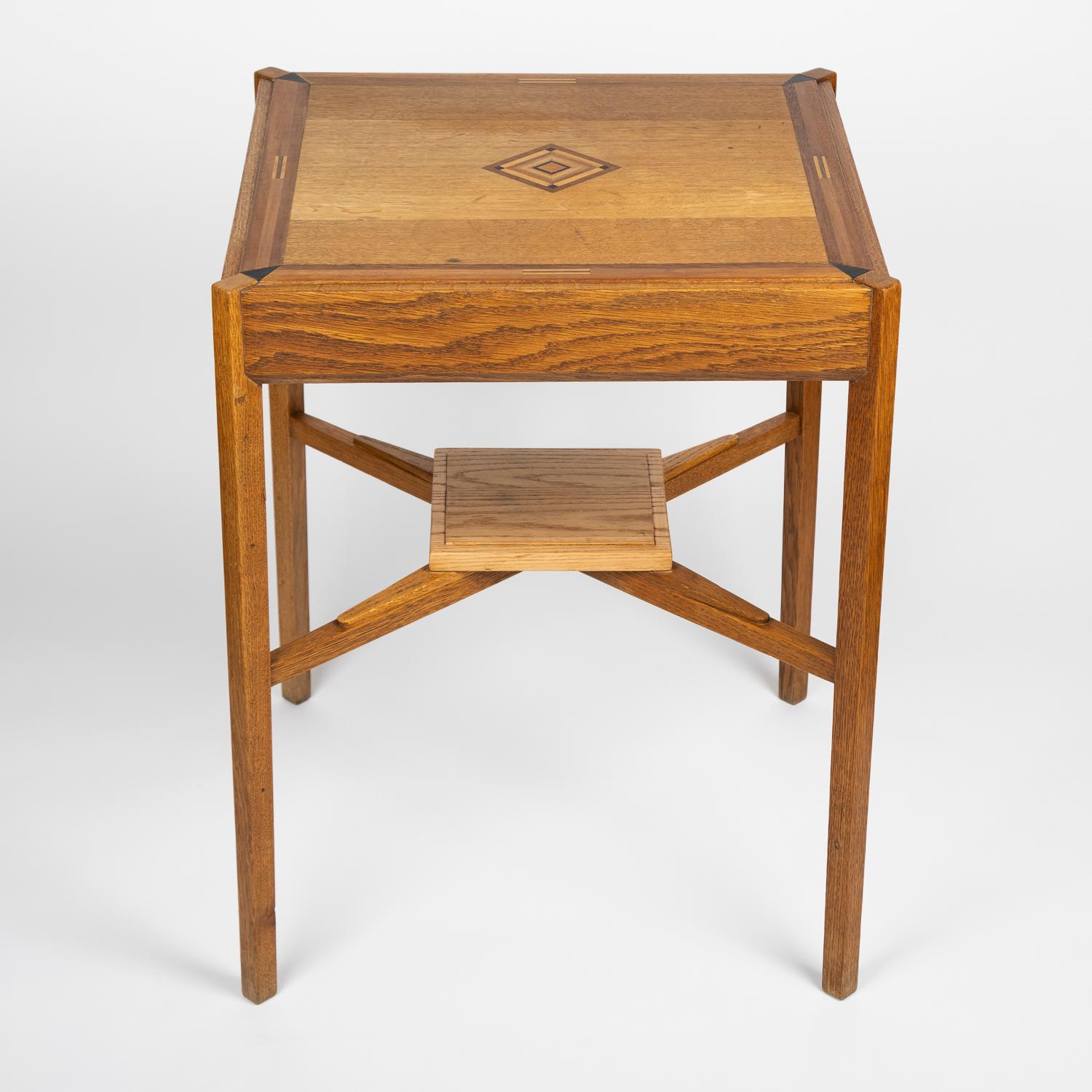 Arts and Crafts Inlaid Oak Side Table For Sale