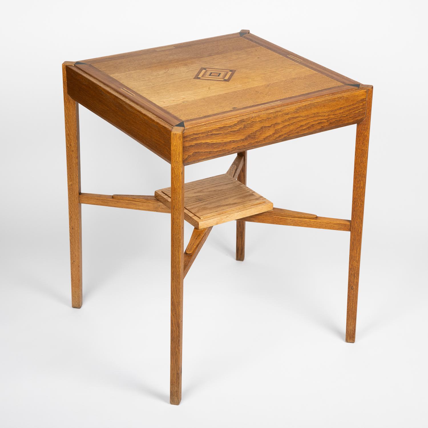 Inlay Inlaid Oak Side Table For Sale