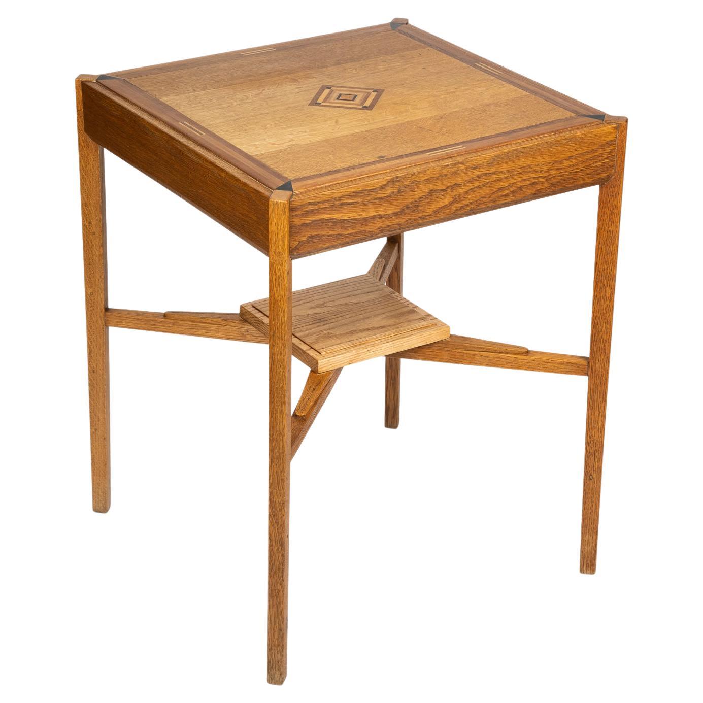 Inlaid Oak Side Table For Sale