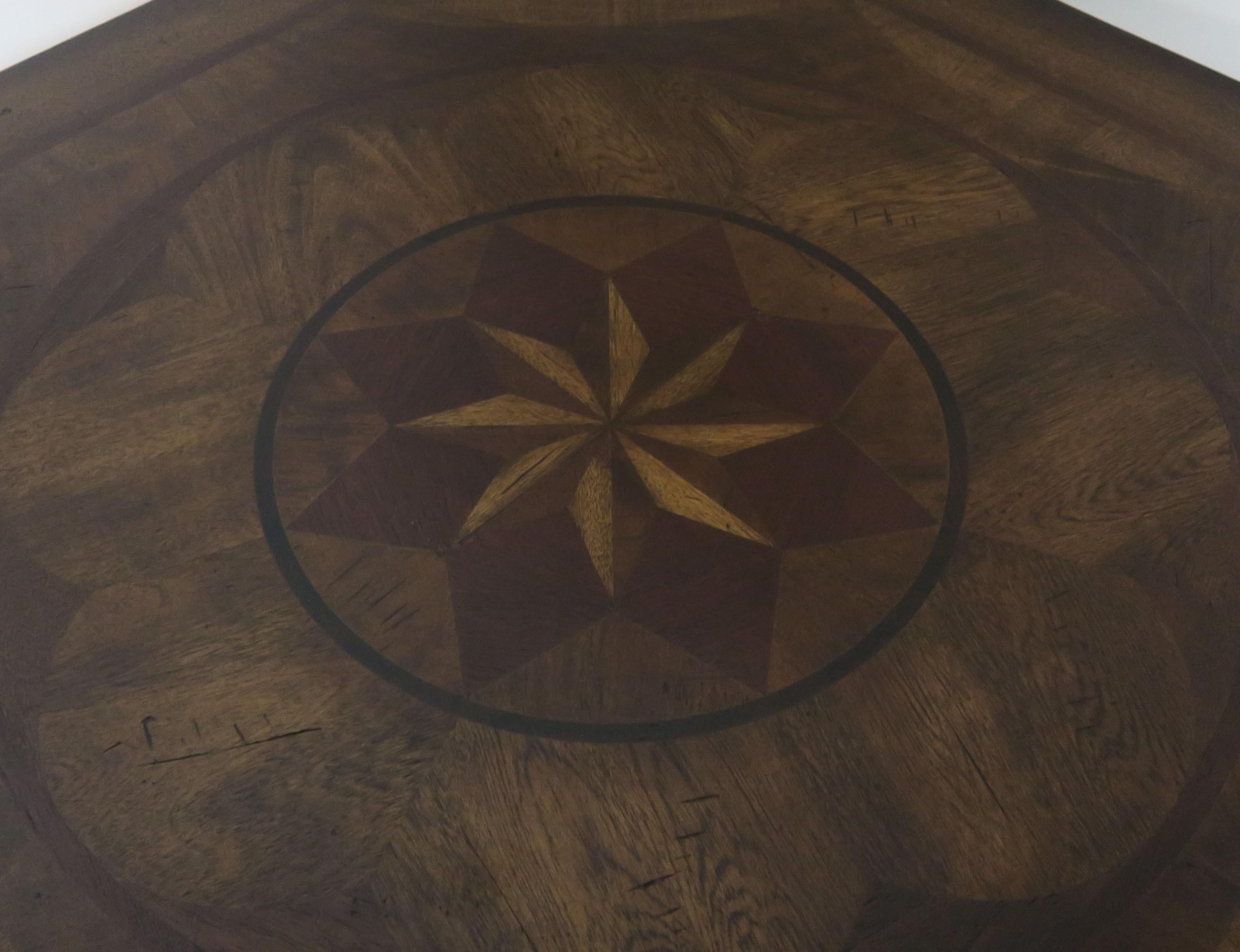 Inlay Inlaid Octagonal Table with Star Design, 20th Century