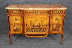 Inlaid Op Art French Louis VX Style Baggio Annico Marble Top Inlaid Commode