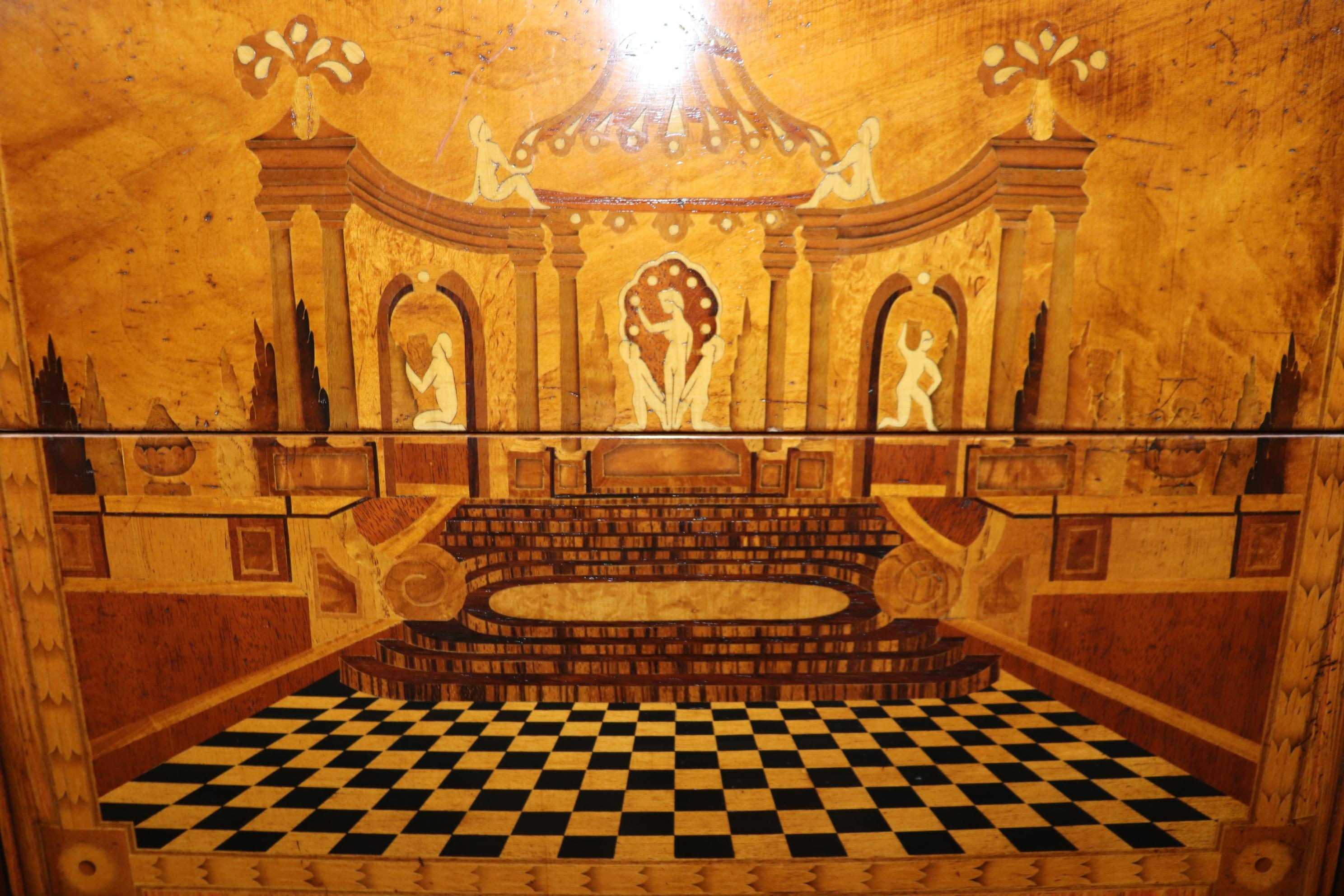 Luigi XV Commodo intarsiato Op Art francese stile Louis VX Baggio Annico con piano in marmo intarsiato in vendita