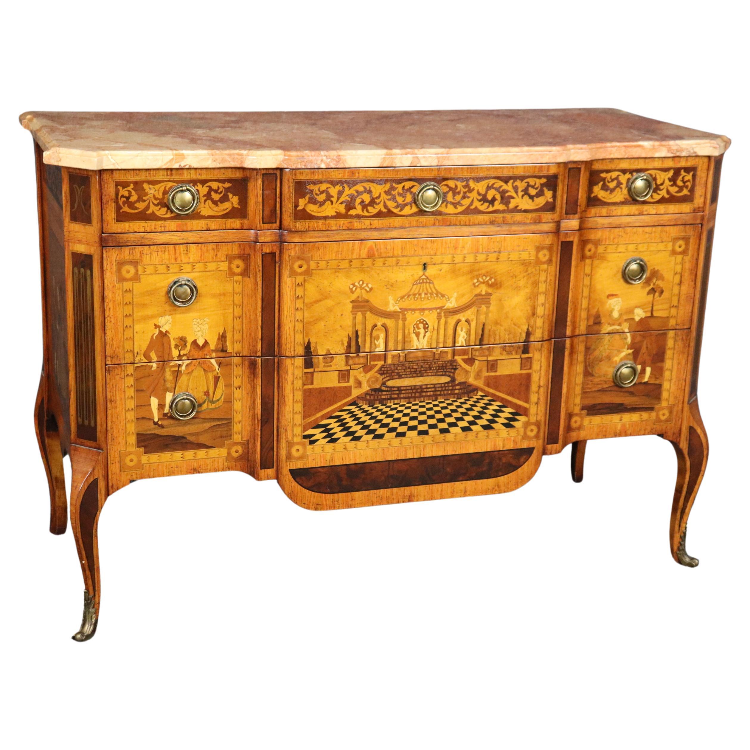 Commode Op Art française de style Louis VX Baggio Annico avec dessus en marbre incrusté