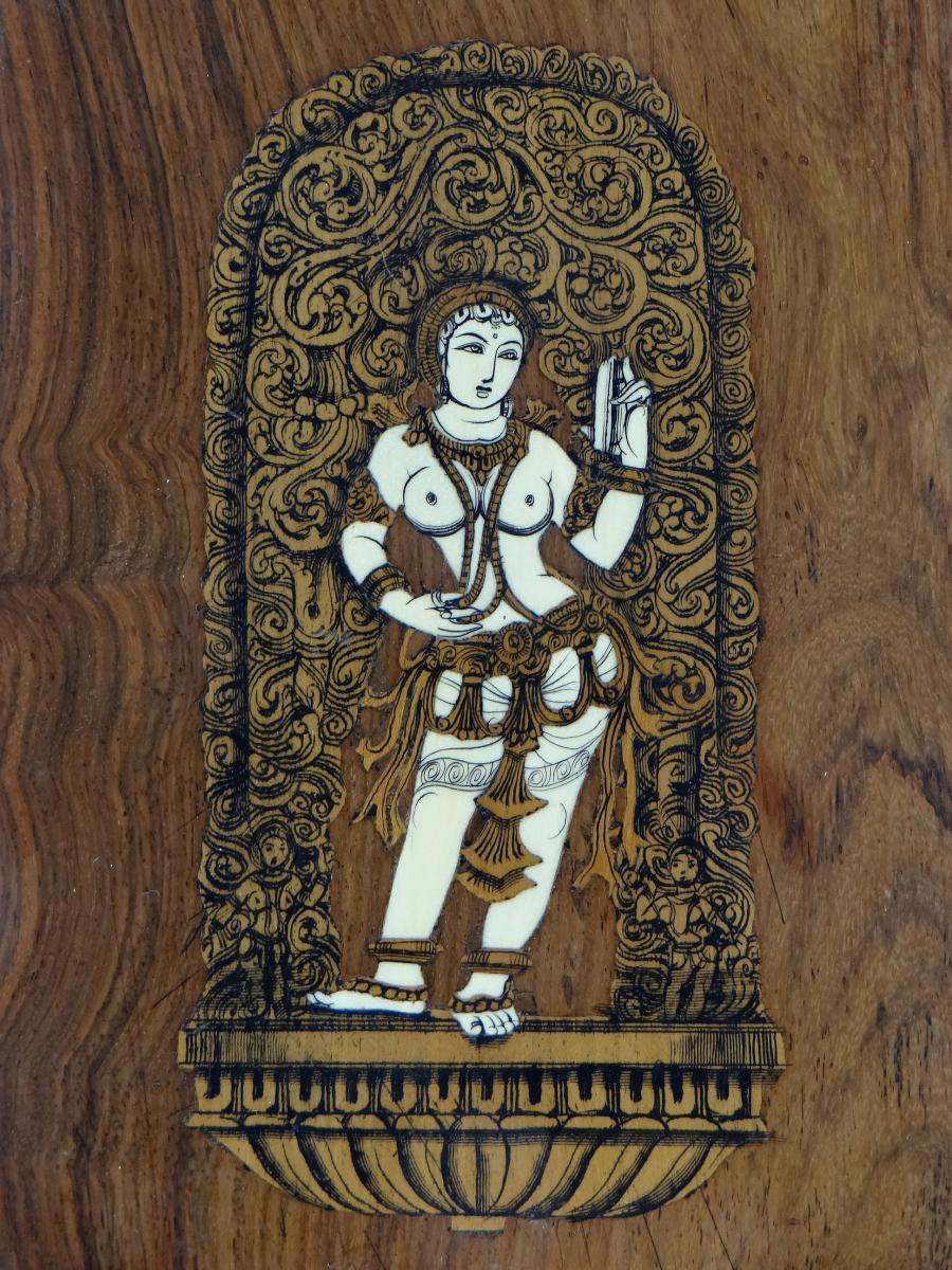 Other Inlaid Panel Decor of an Indian Goddess, Anglo-Indian Work 1920s-1930s For Sale