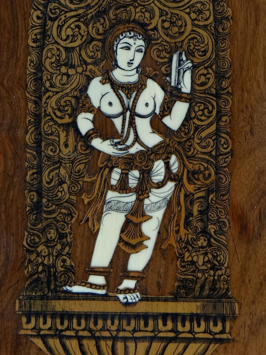 Inlay Inlaid Panel Decor of an Indian Goddess, Anglo-Indian Work 1920s-1930s For Sale
