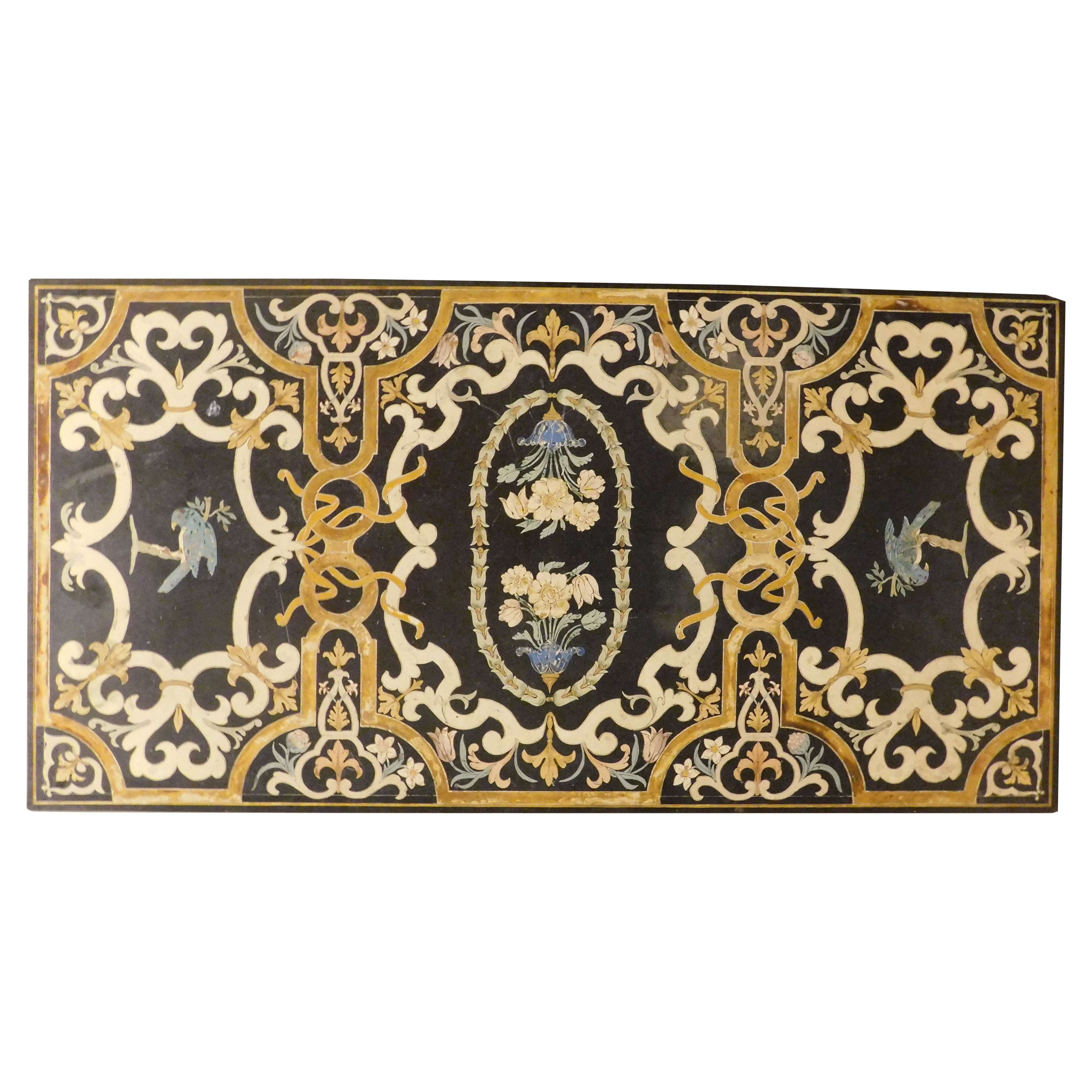 Inlaid panel in scaiola, table top with rich inlays, Rome Italy
