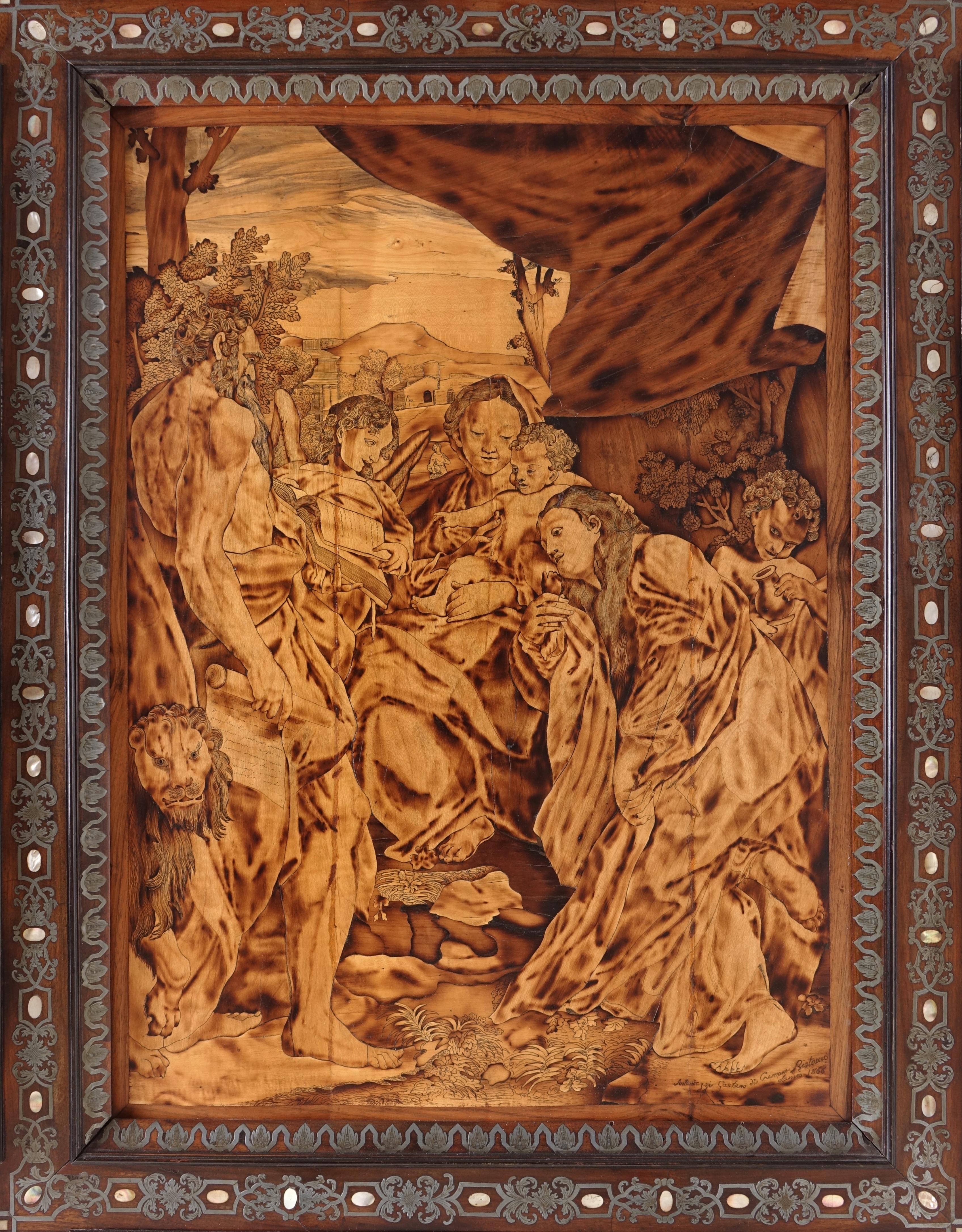 Italian Inlaid Panel Painting, Inlay by Giovanni Maffezzoli, Madonna Di San Girolamo