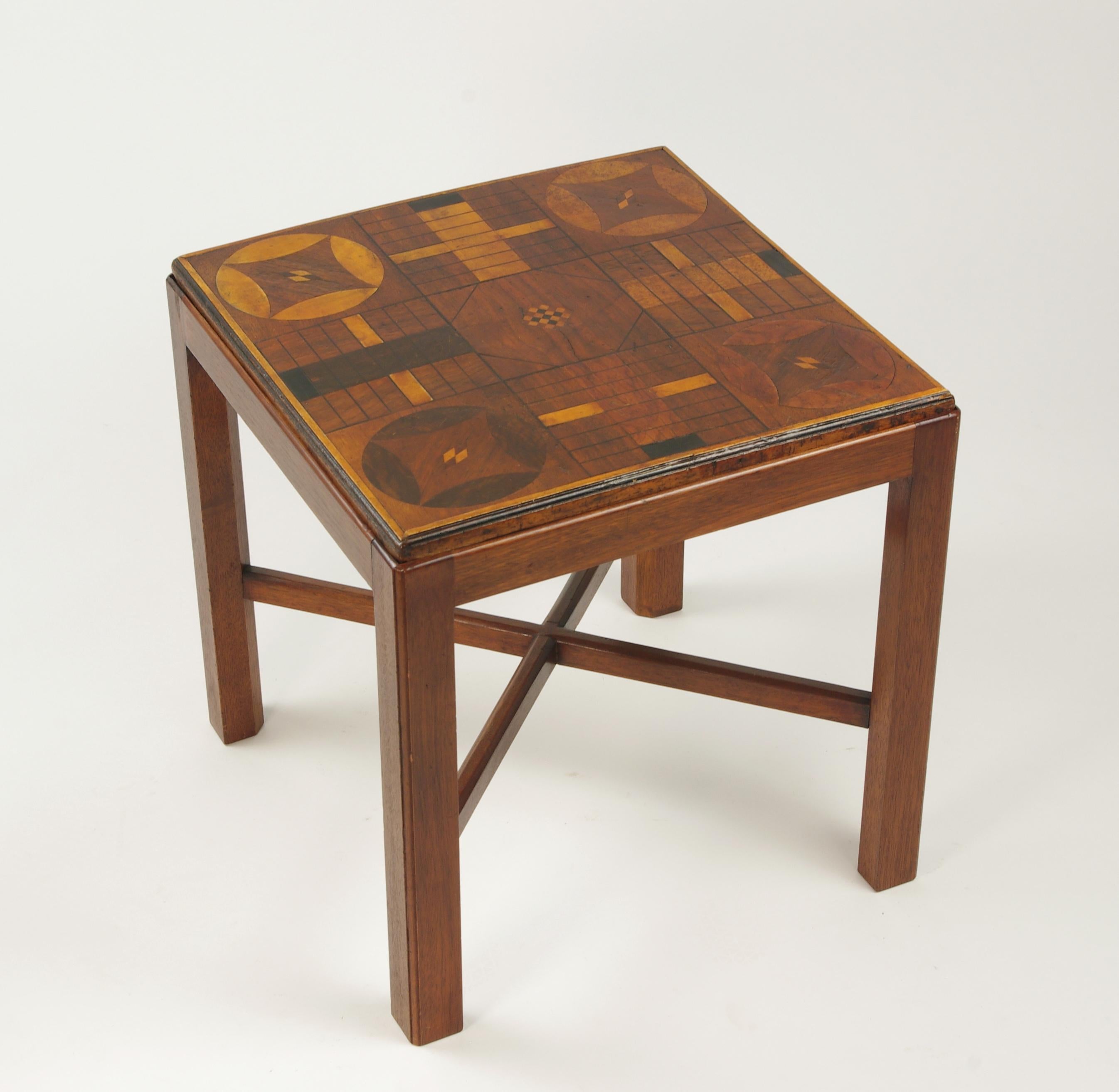 Folk Art Inlaid Parcheesi Board Mounted as a Side Table, 19th Century For Sale