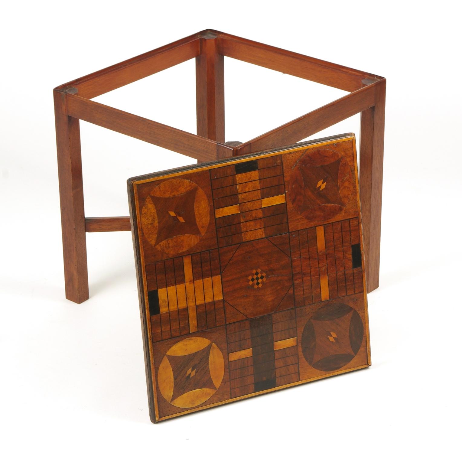 American Inlaid Parcheesi Board Mounted as a Side Table, 19th Century For Sale