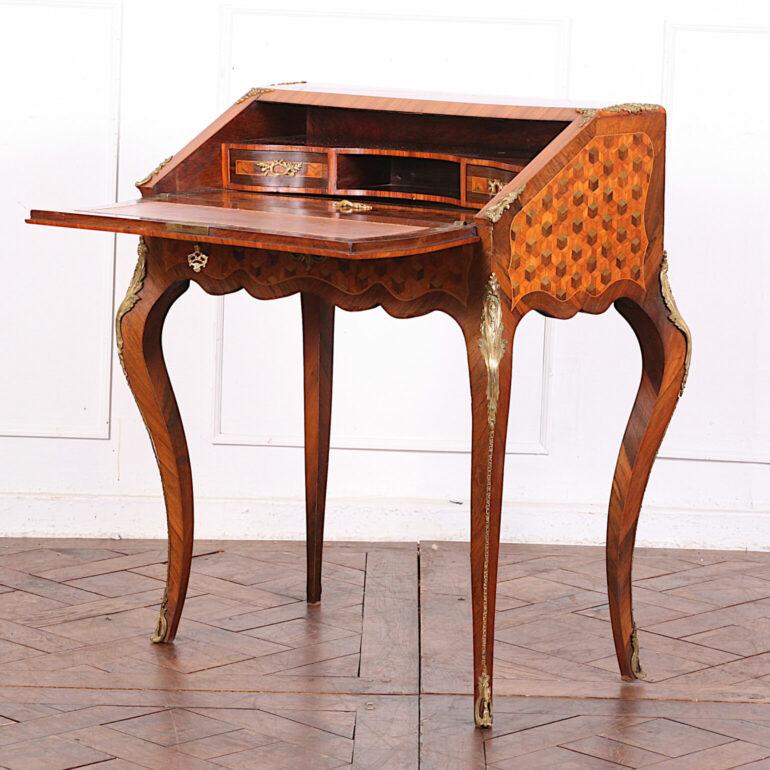 Brass Inlaid Parquetry Desk or Writing Table For Sale