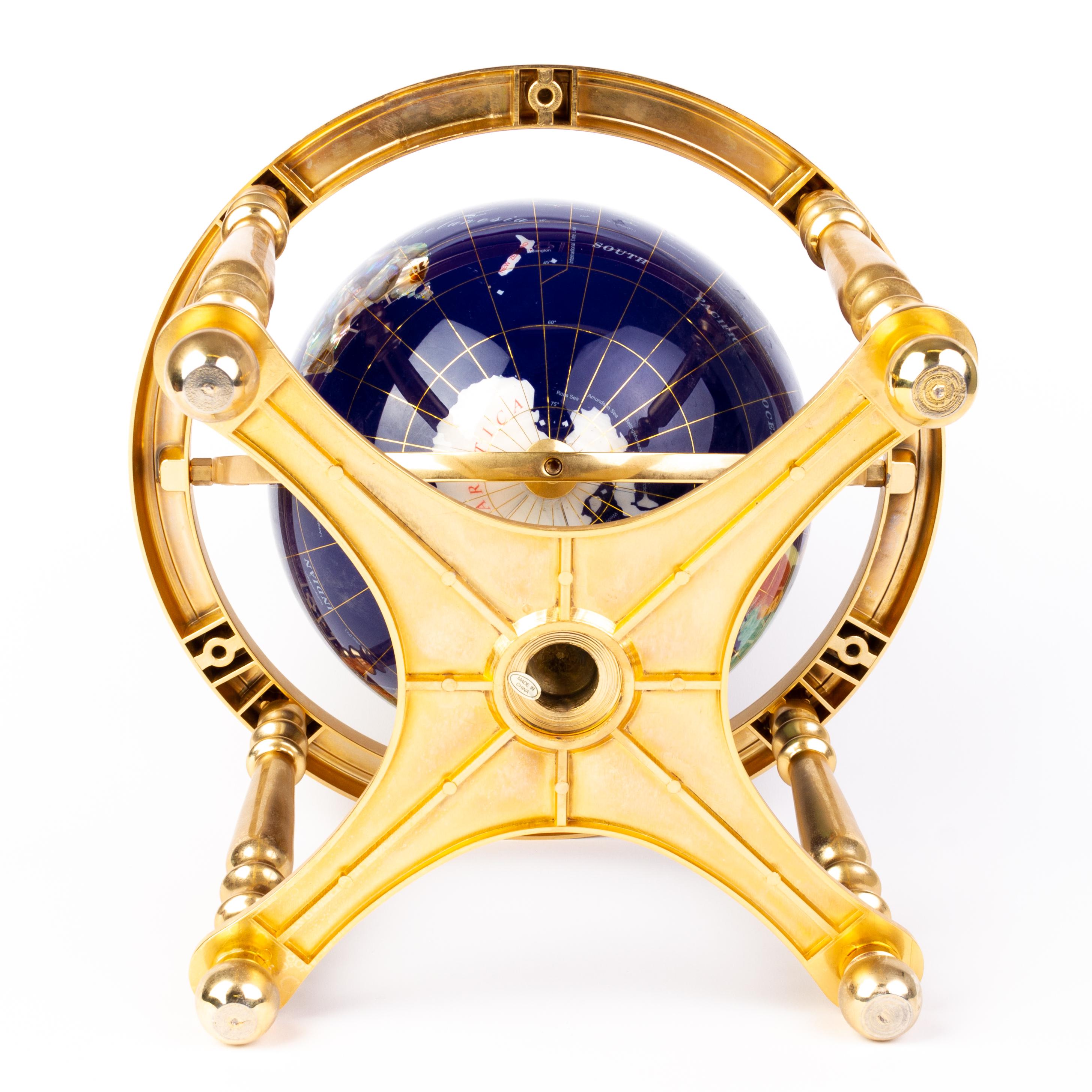 Inlaid Pietra Dura Terrestrial Swivel Desk Globe For Sale 4