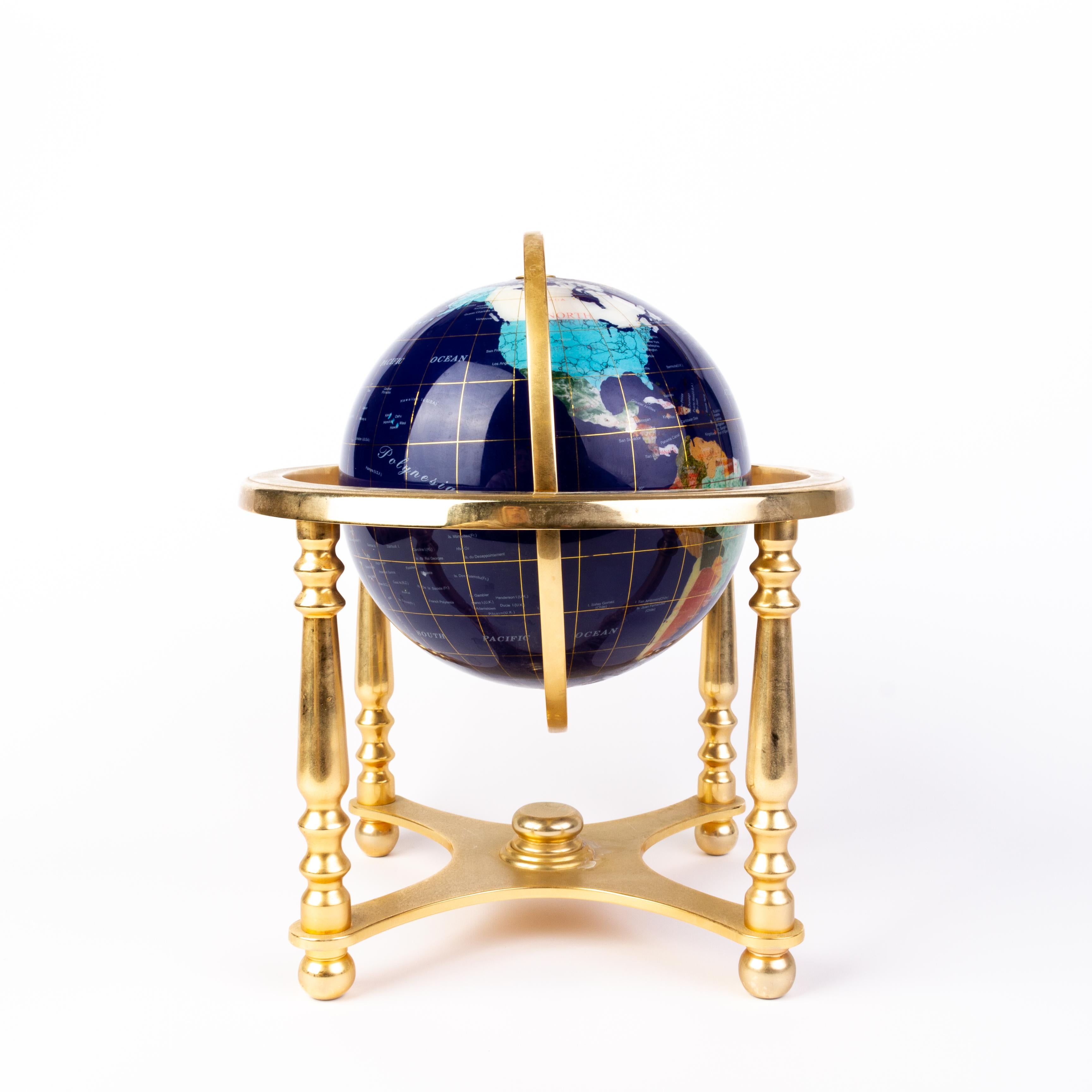 Inlaid Pietra Dura Terrestrial Swivel Desk Globe In Good Condition For Sale In Nottingham, GB