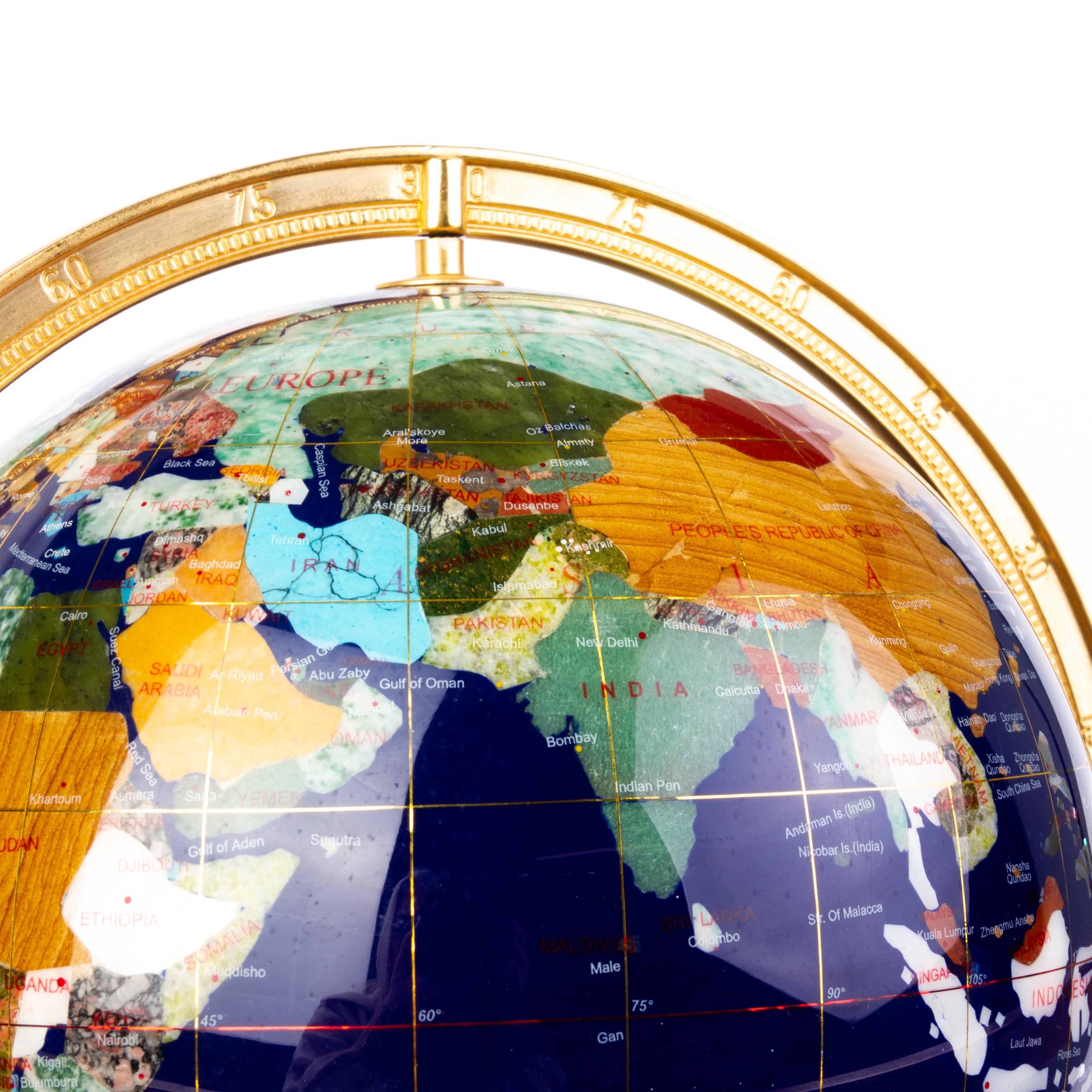 Gold Plate Inlaid Pietra Dura Terrestrial Swivel Desk Globe For Sale