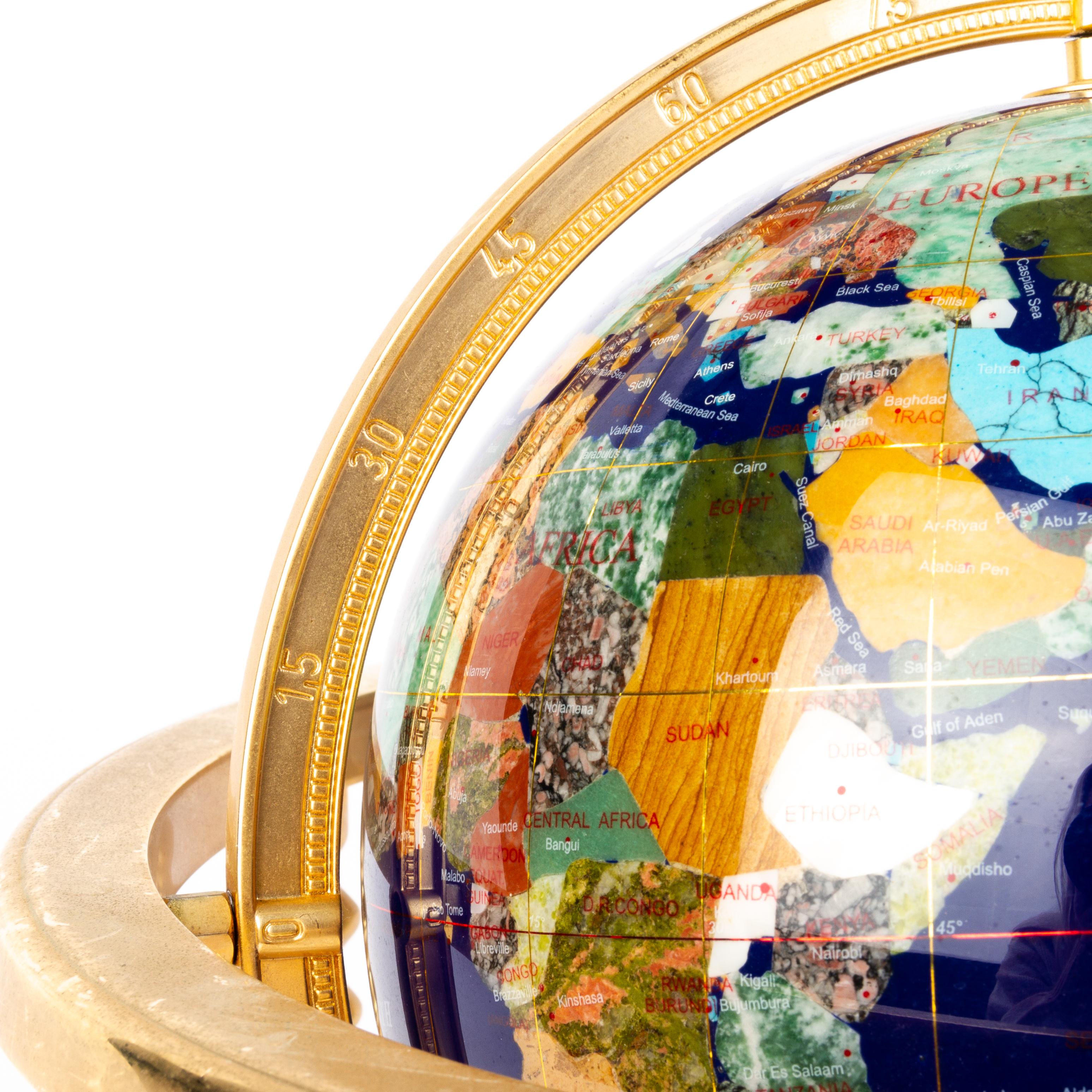 Inlaid Pietra Dura Terrestrial Swivel Desk Globe For Sale 1