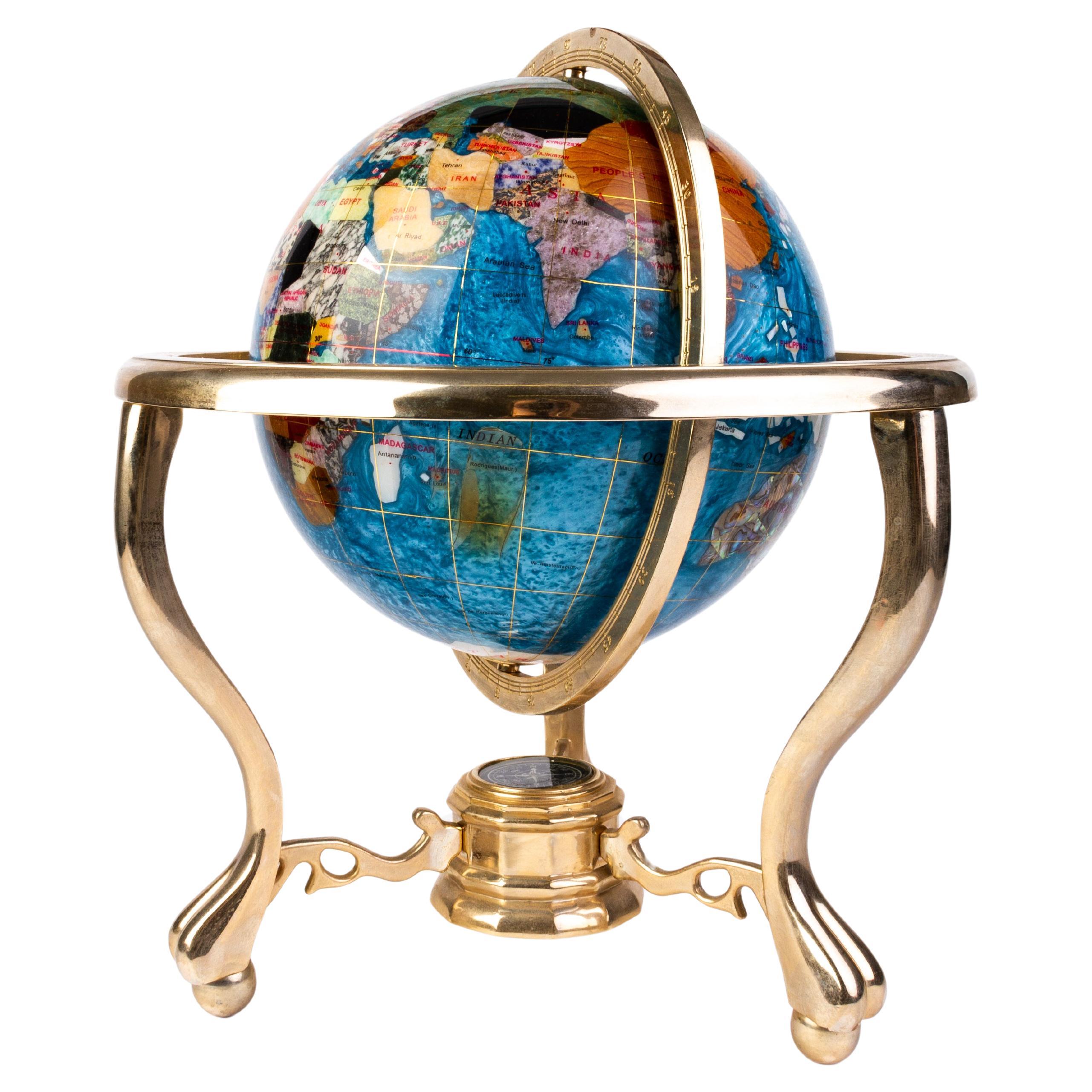 Inlaid Pietra Dura Terrestrial Swivel Desk Globe