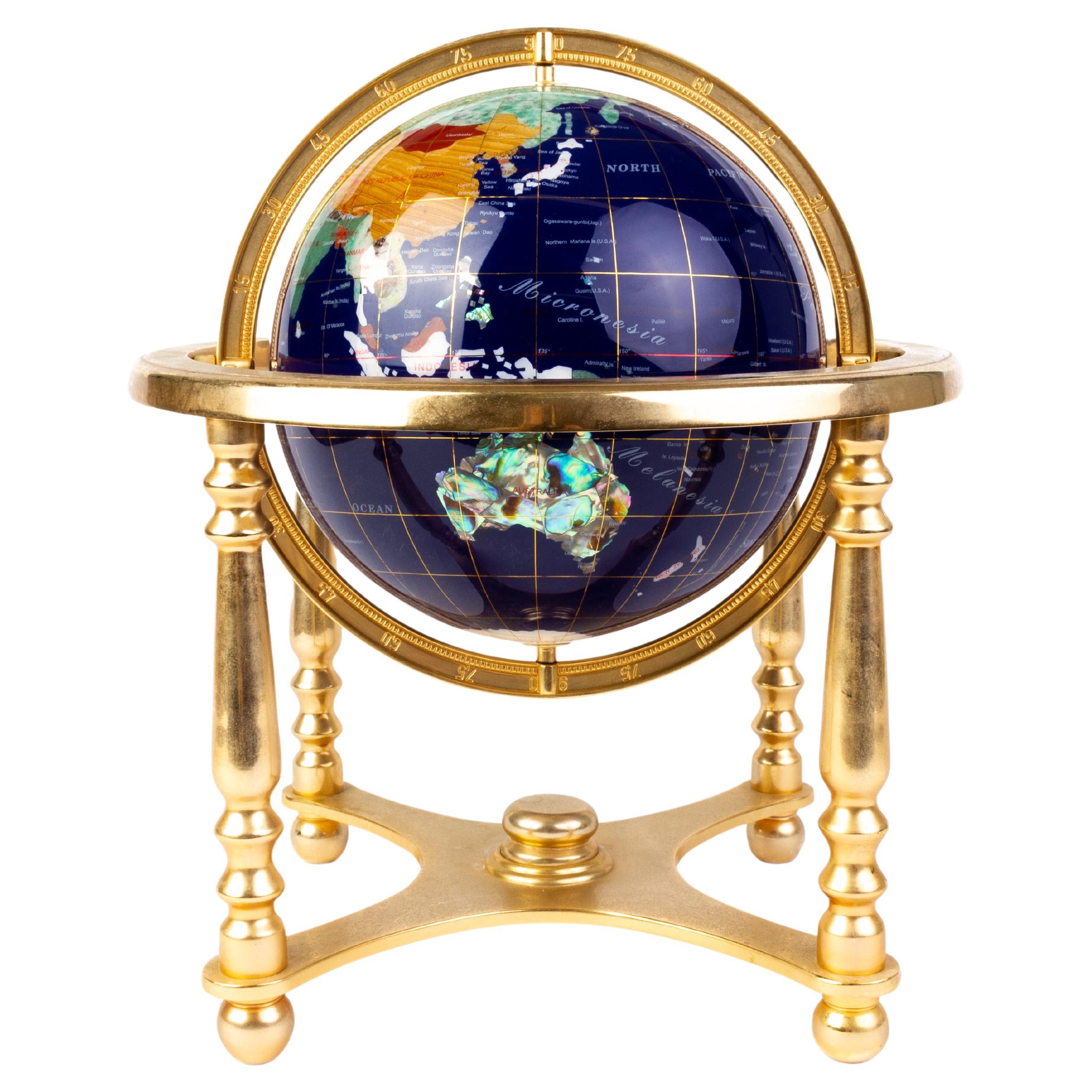 Inlaid Pietra Dura Terrestrial Swivel Desk Globe For Sale