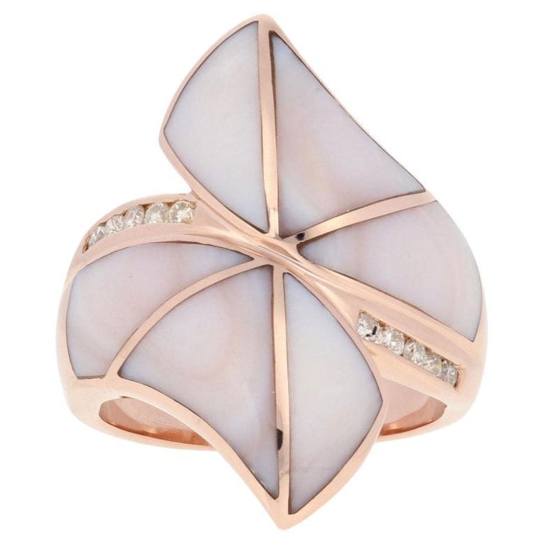 Inlaid Pink Mother of Pearl and Diamond Ring, 14k Rose Gold 9 3/4 ...