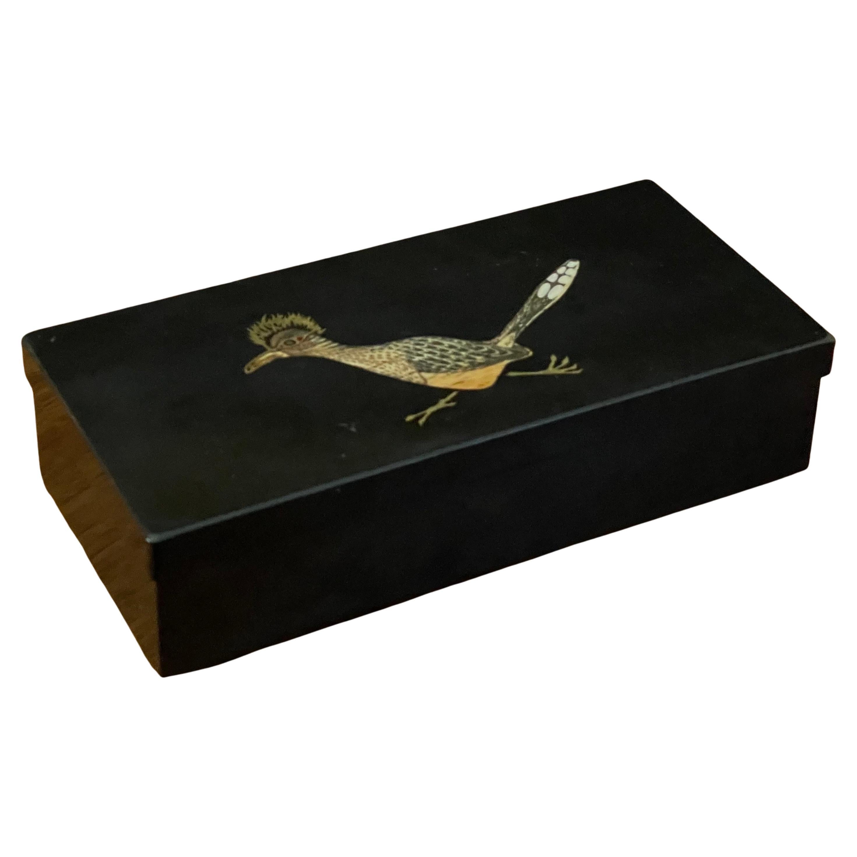 Inlaid "Roadrunner" Lidded Box by Couroc of California