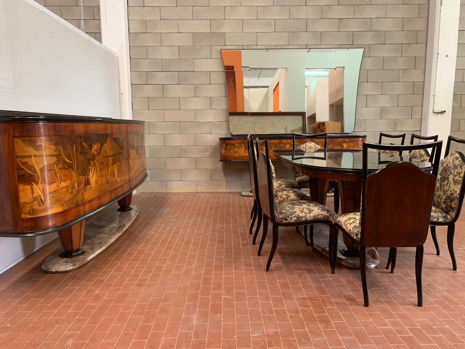 Art déco Ensemble de salon en marqueterie par Dassi Mobili Moderni, années 1950, ensemble de 12 pièces en vente