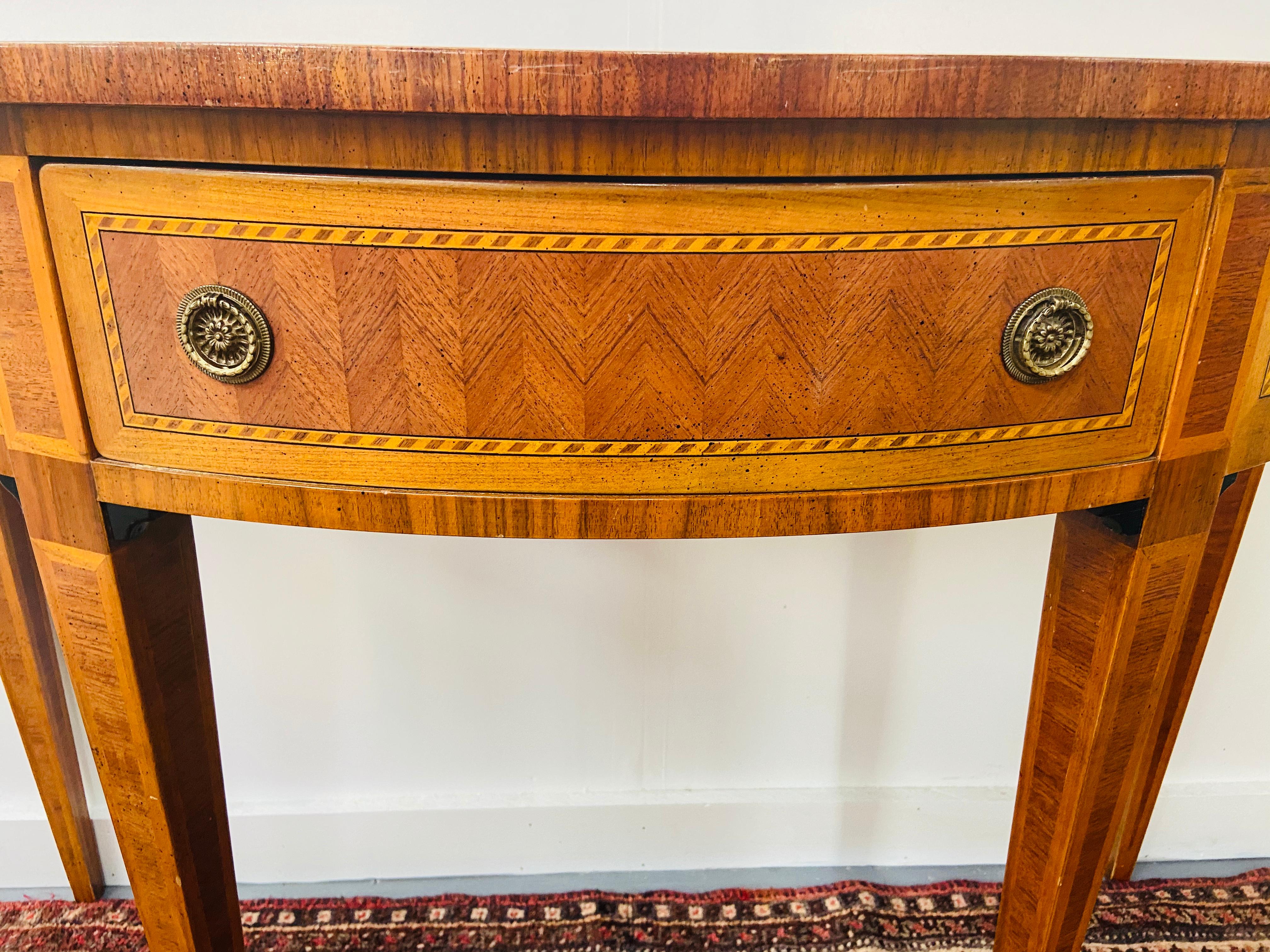 Regency Inlaid Satinwood Demilune Console Table Attributed to Maitland Smith