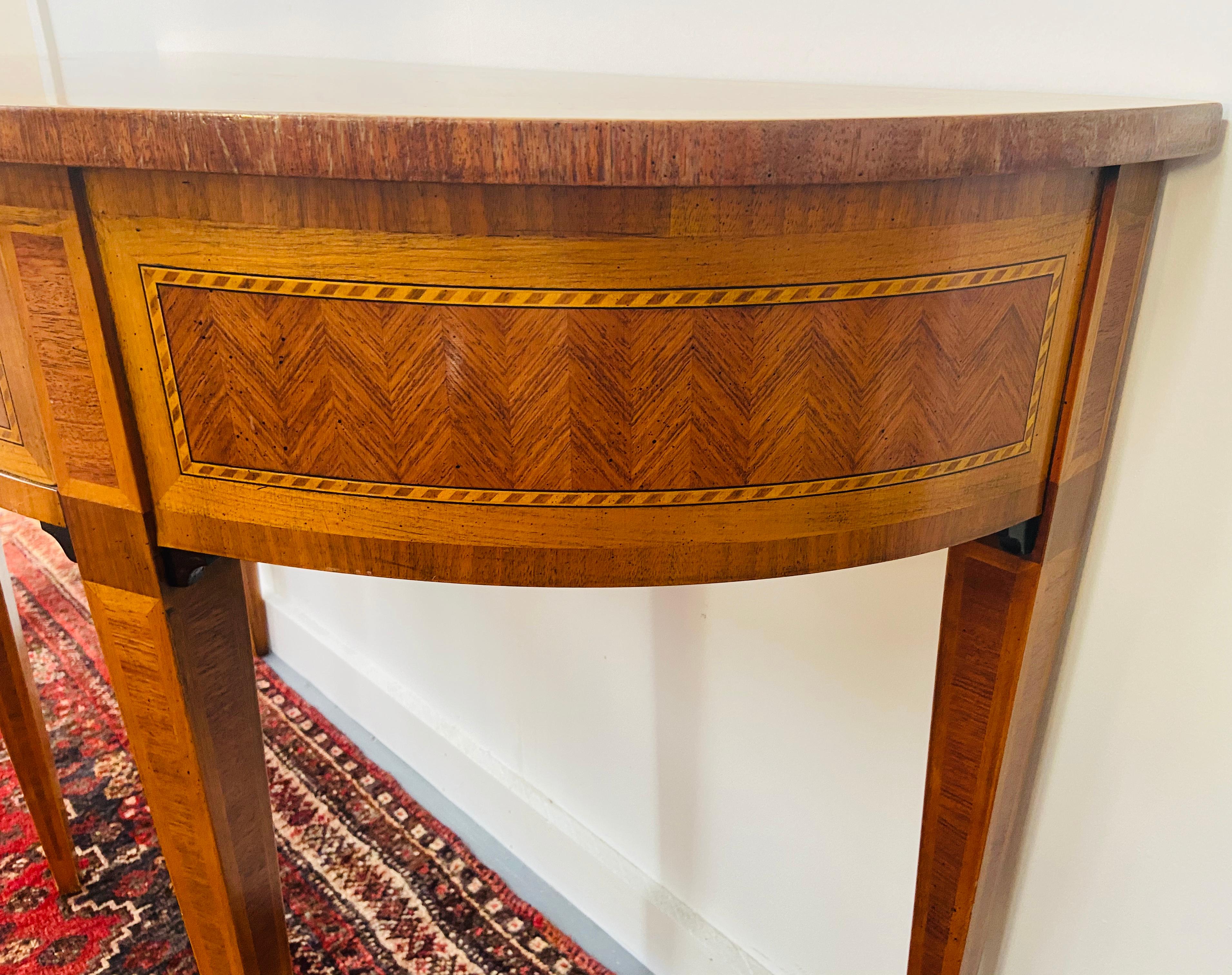Italian Inlaid Satinwood Demilune Console Table Attributed to Maitland Smith