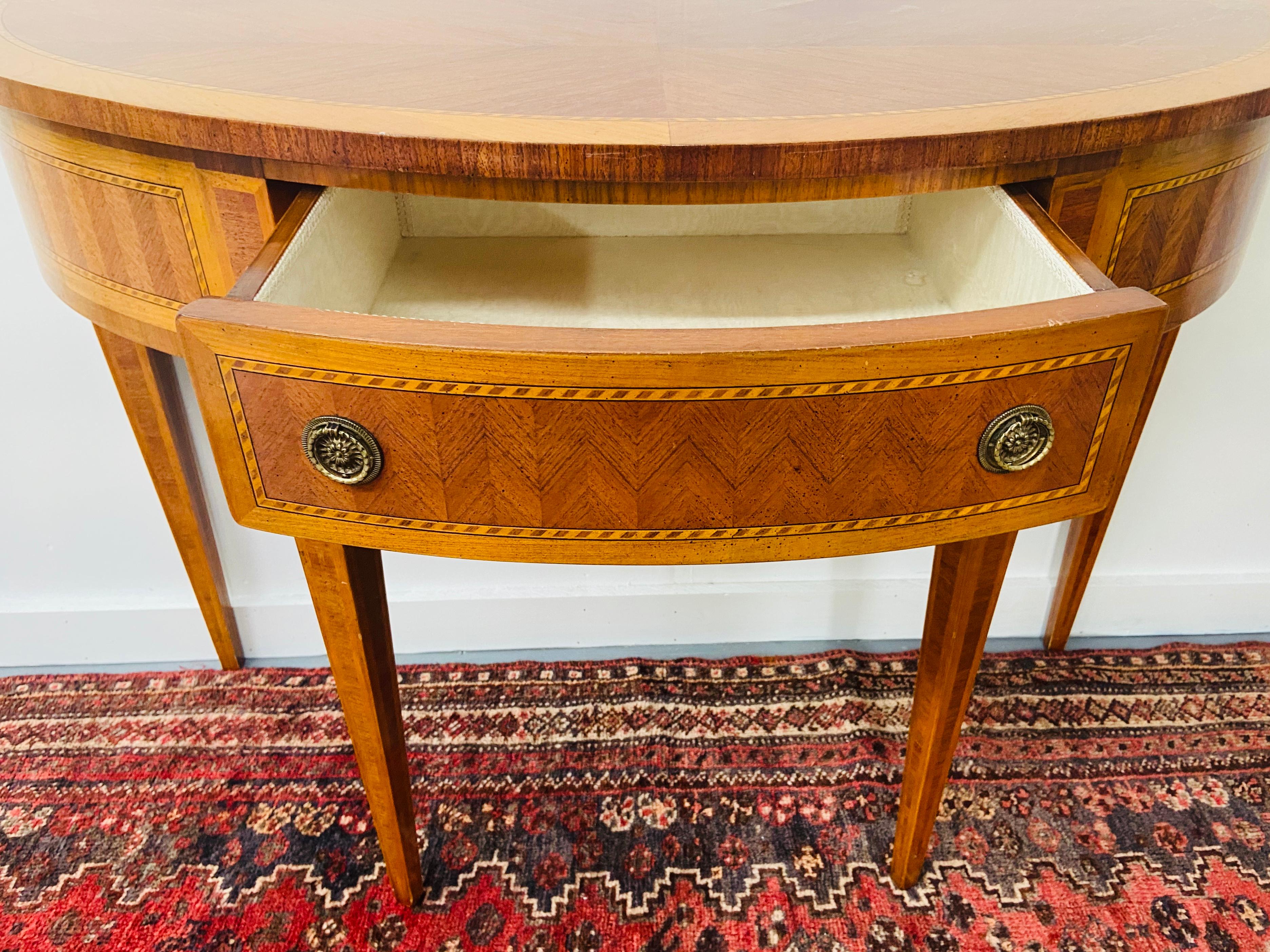 Inlaid Satinwood Demilune Console Table Attributed to Maitland Smith In Good Condition In Plainview, NY