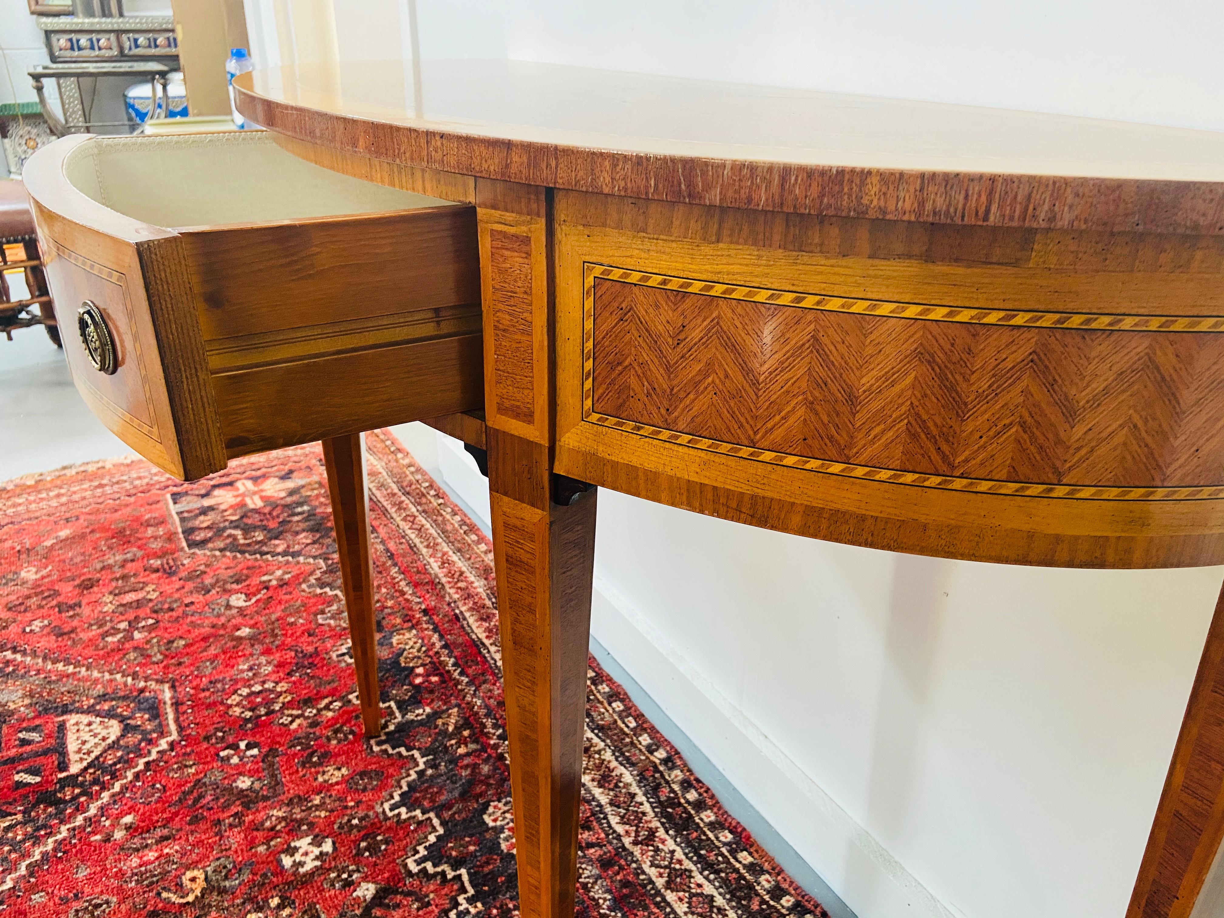 Late 20th Century Inlaid Satinwood Demilune Console Table Attributed to Maitland Smith