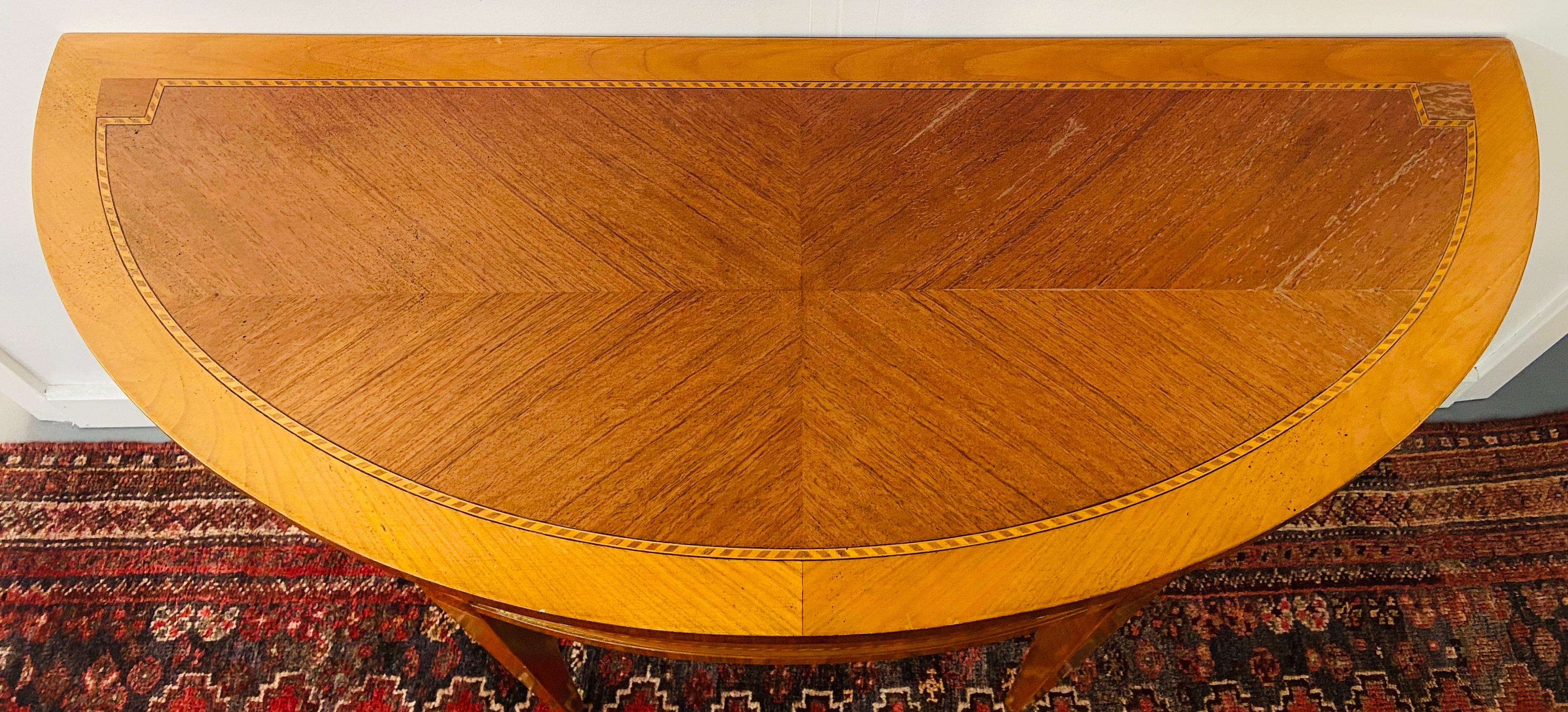 Inlaid Satinwood Demilune Console Table Attributed to Maitland Smith 1