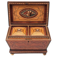 Inlaid Satinwood Sarcophagus Tea Caddy