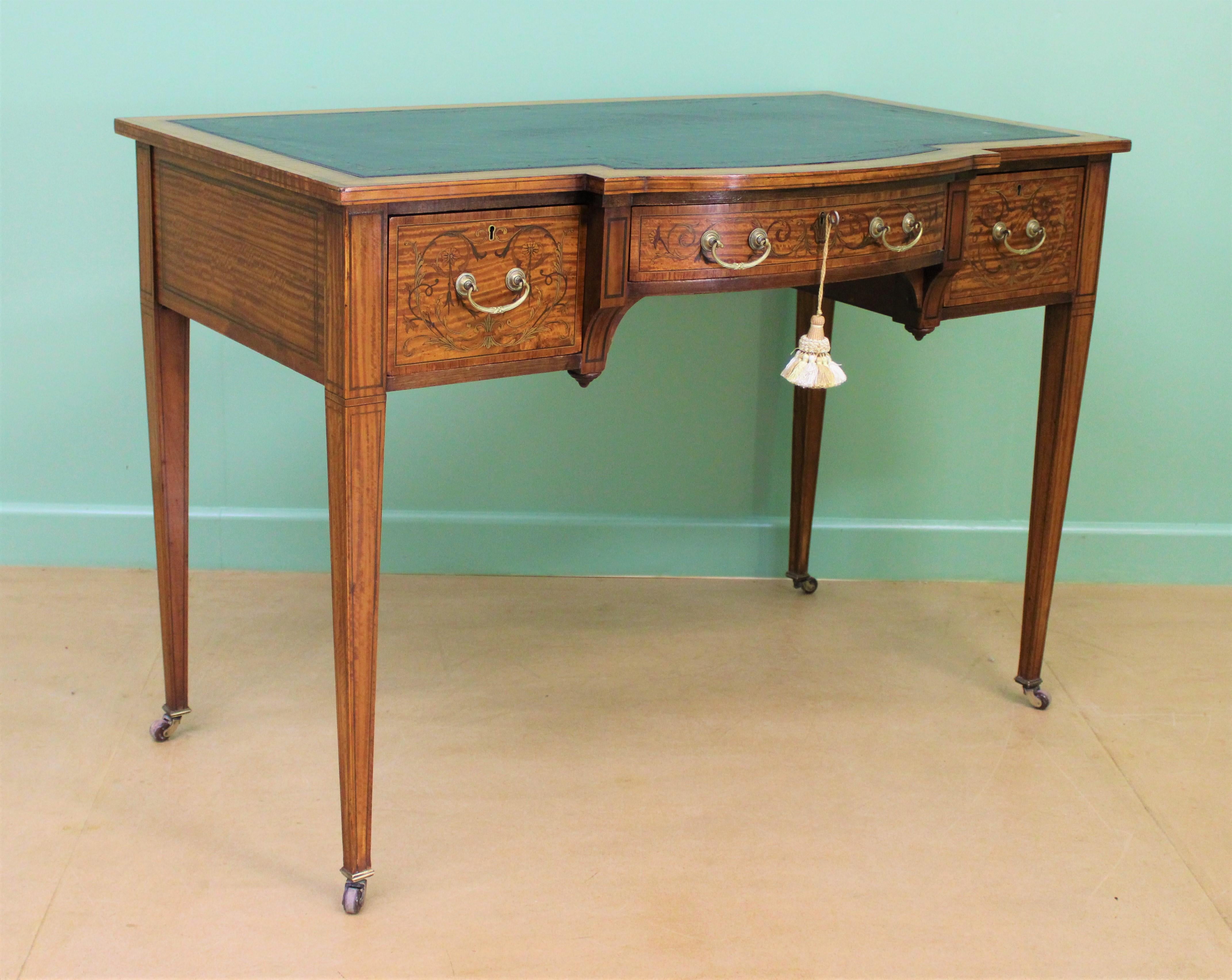Inlaid Satinwood Writing Table by Maple and Co. 6