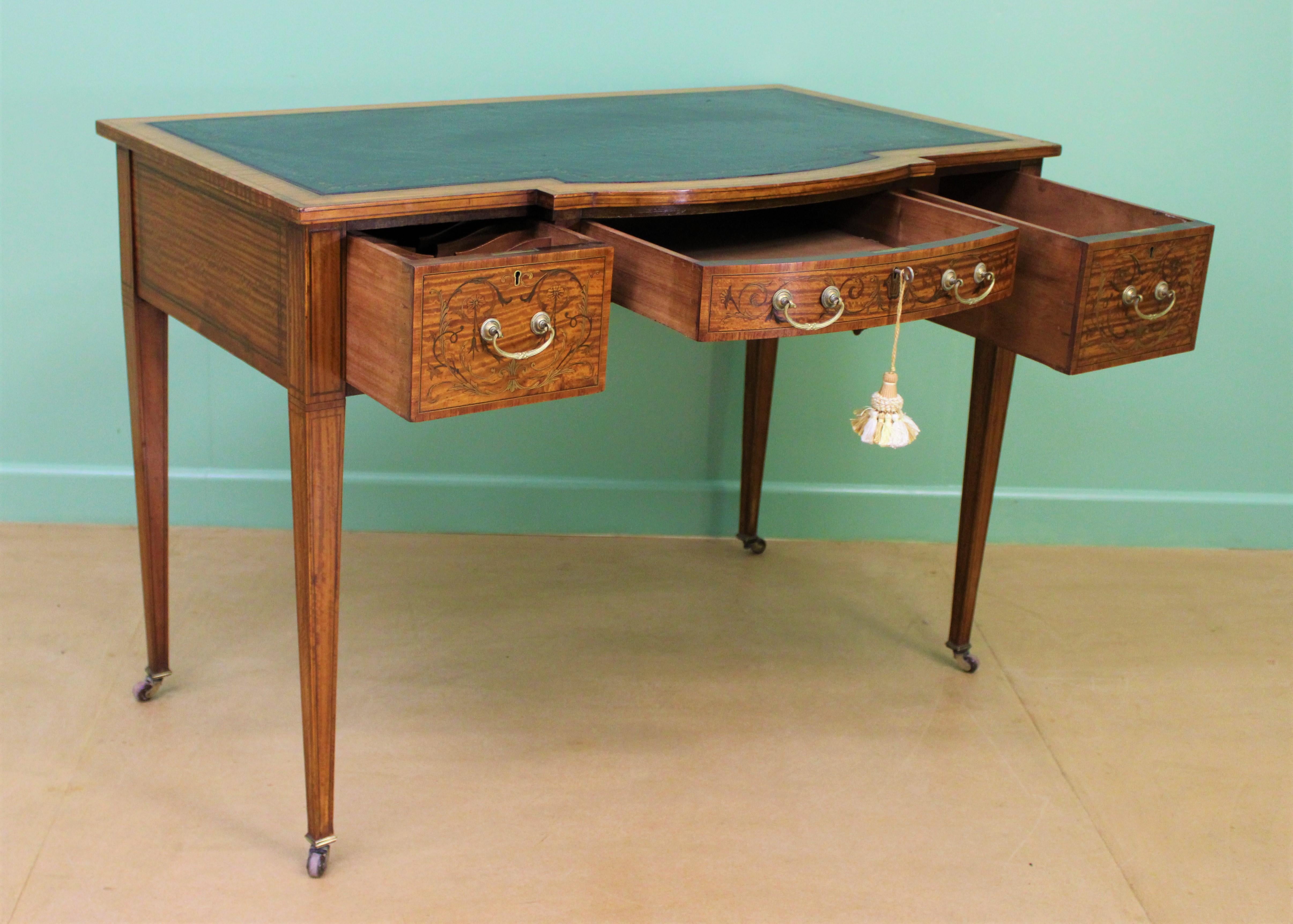Inlaid Satinwood Writing Table by Maple and Co. 7