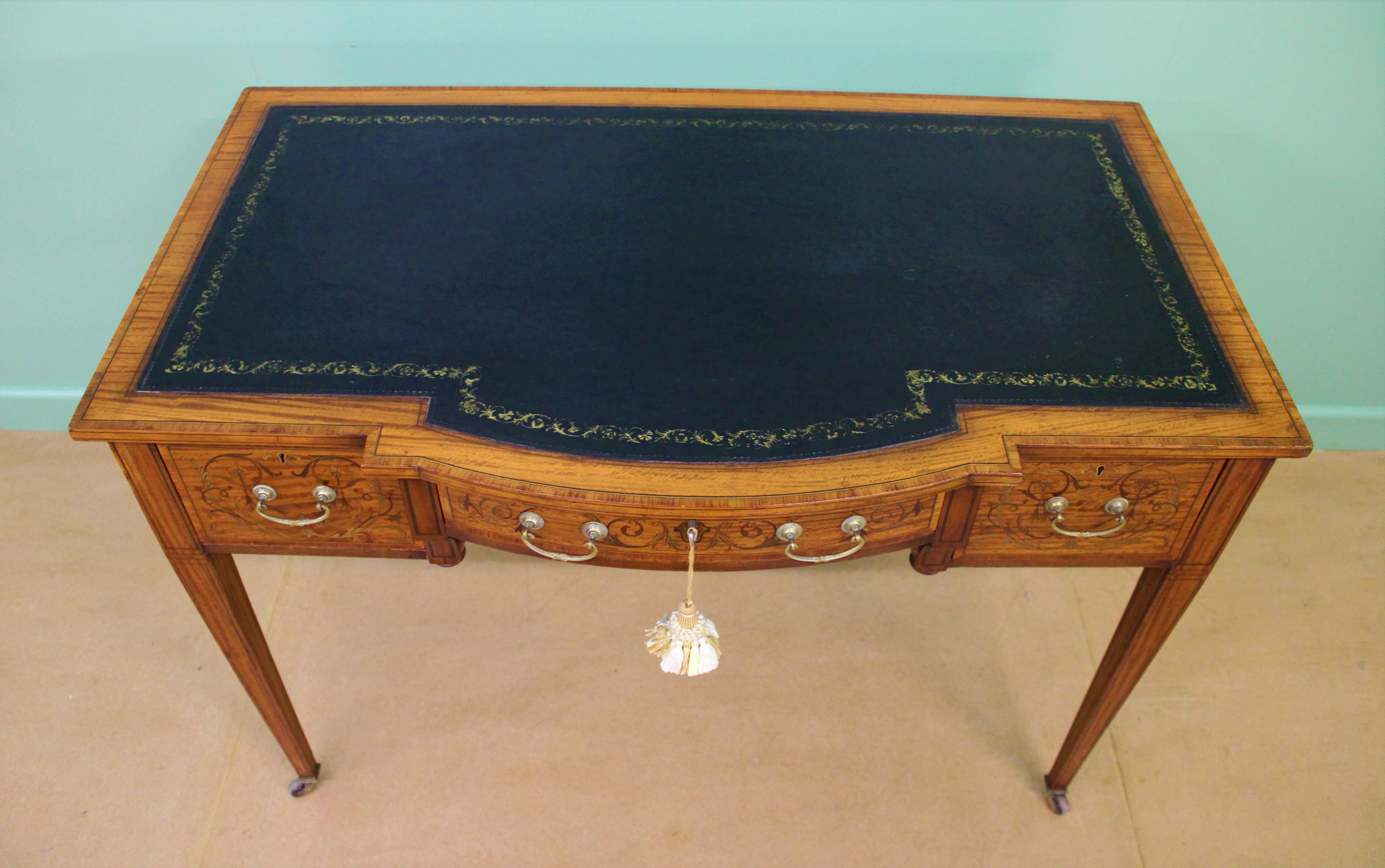 Inlaid Satinwood Writing Table by Maple and Co. In Good Condition In Poling, West Sussex