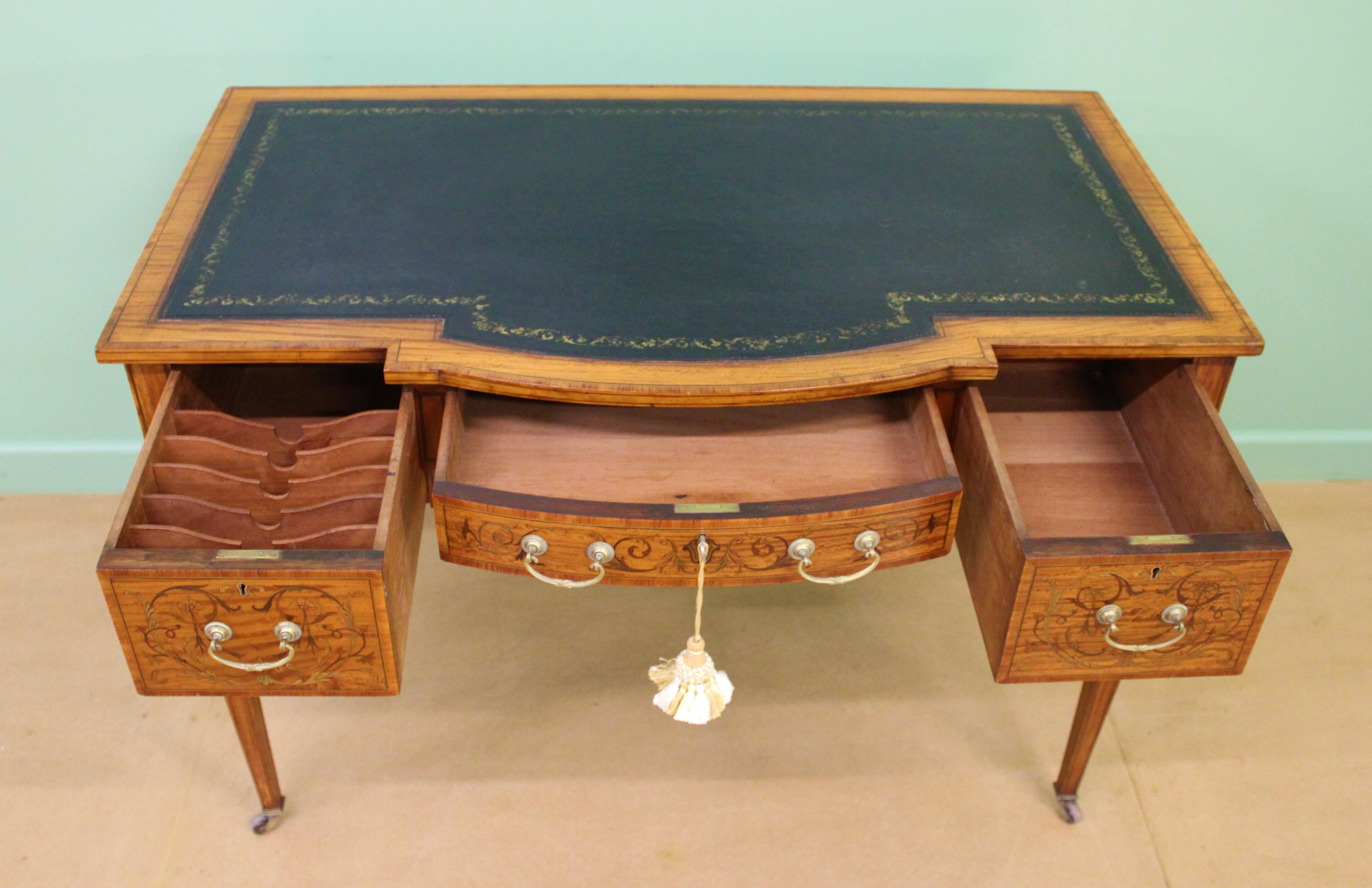 Inlaid Satinwood Writing Table by Maple and Co. 2