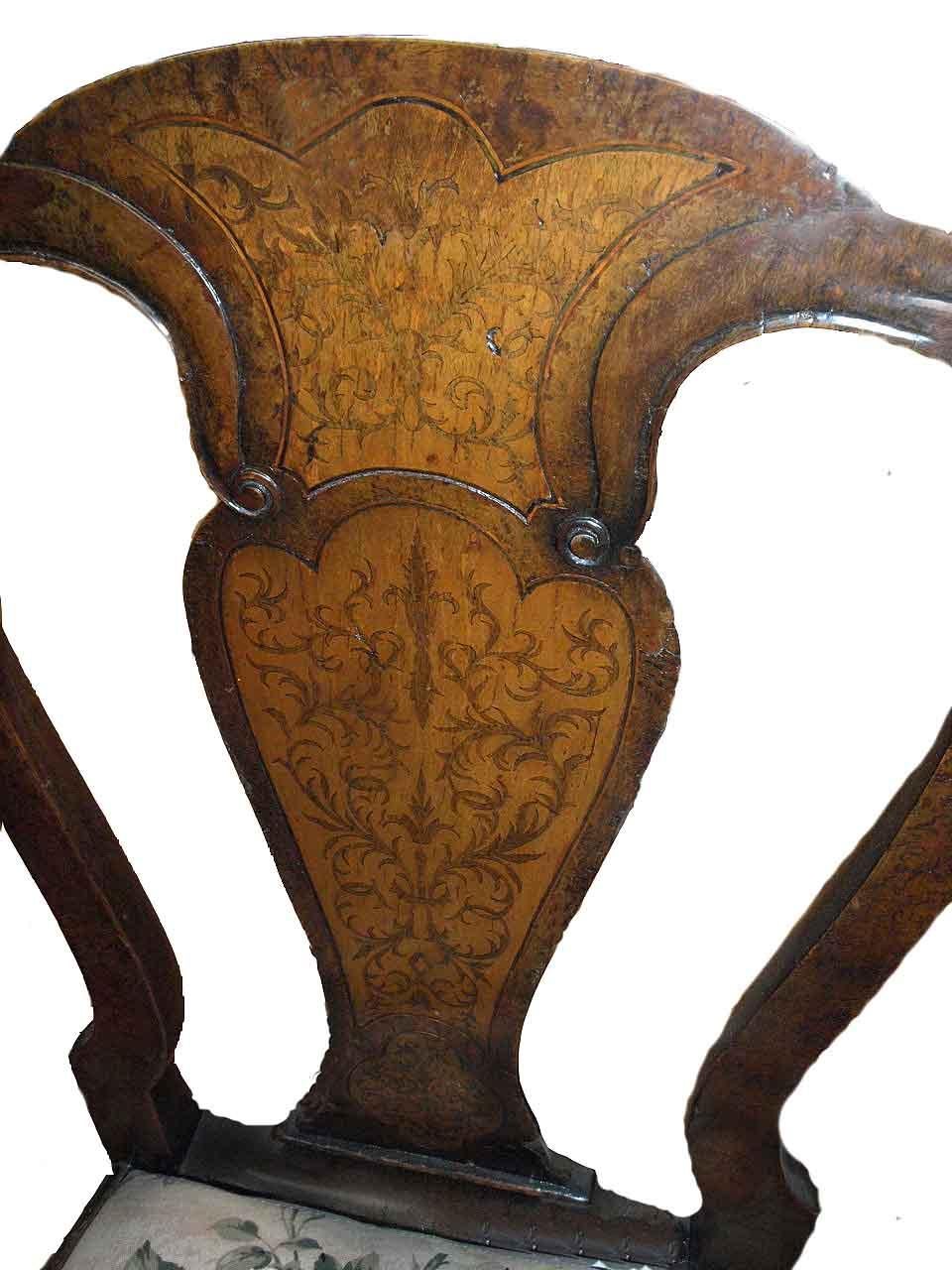 Inlaid Seaweed Marquetry Queen Anne Side Chair In Good Condition For Sale In Wilson, NC