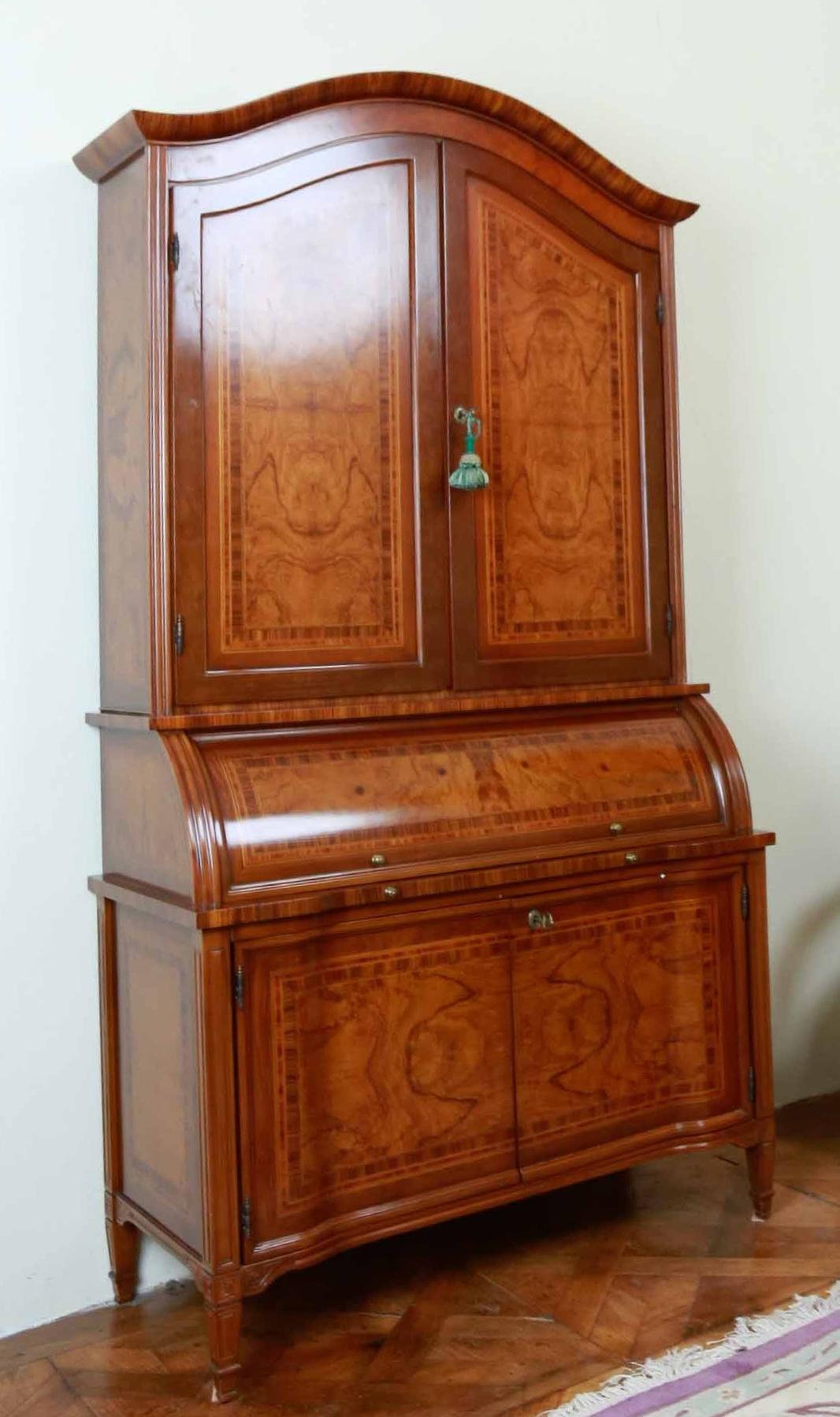 Neoclassical Revival Inlaid secretary with bookcase and desk For Sale