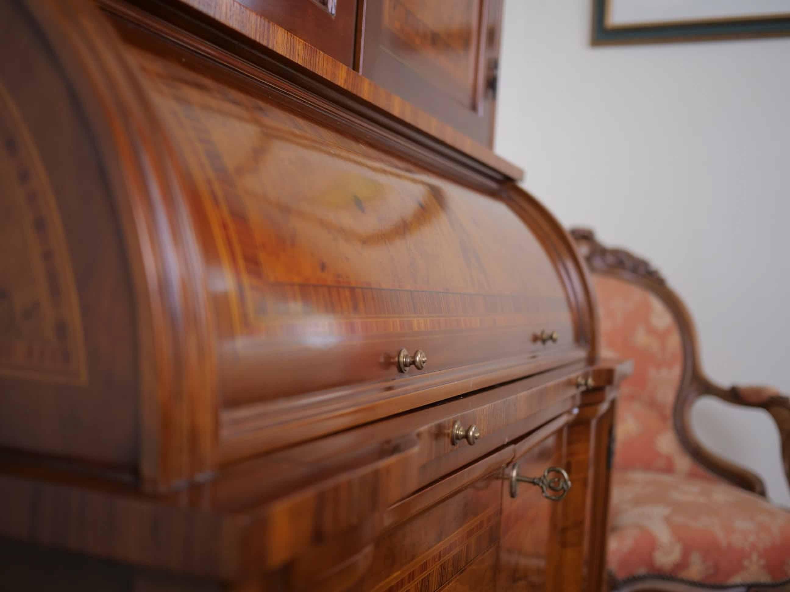 Italian Inlaid secretary with bookcase and desk For Sale