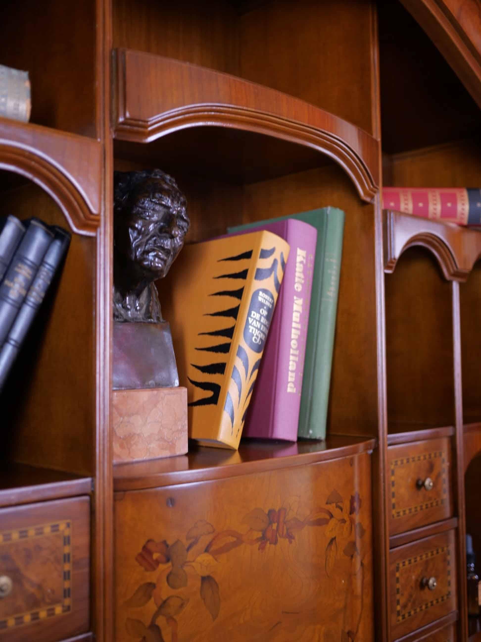 Hand-Crafted Inlaid secretary with bookcase and desk For Sale
