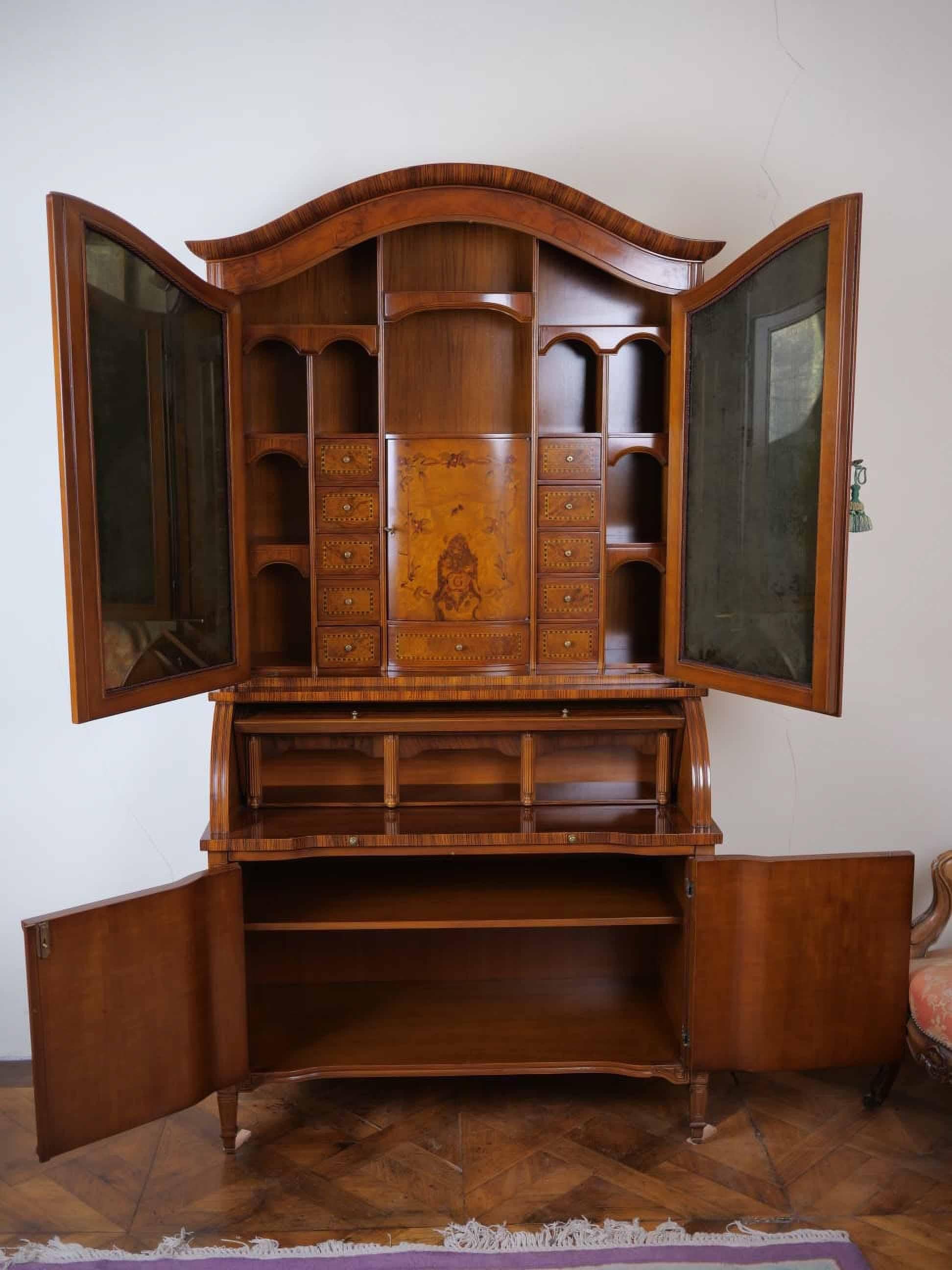 Mid-20th Century Inlaid secretary with bookcase and desk For Sale