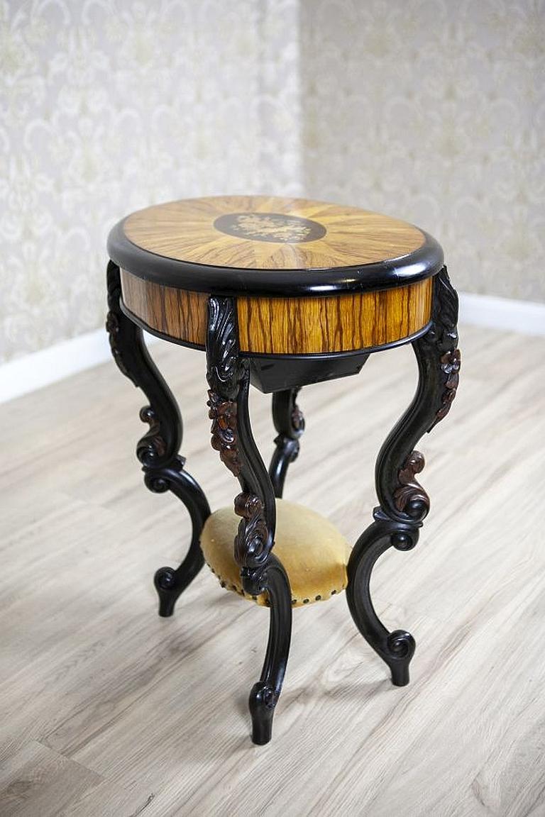 European Inlaid Sewing Table of Various Woods from the Late 19th Century For Sale