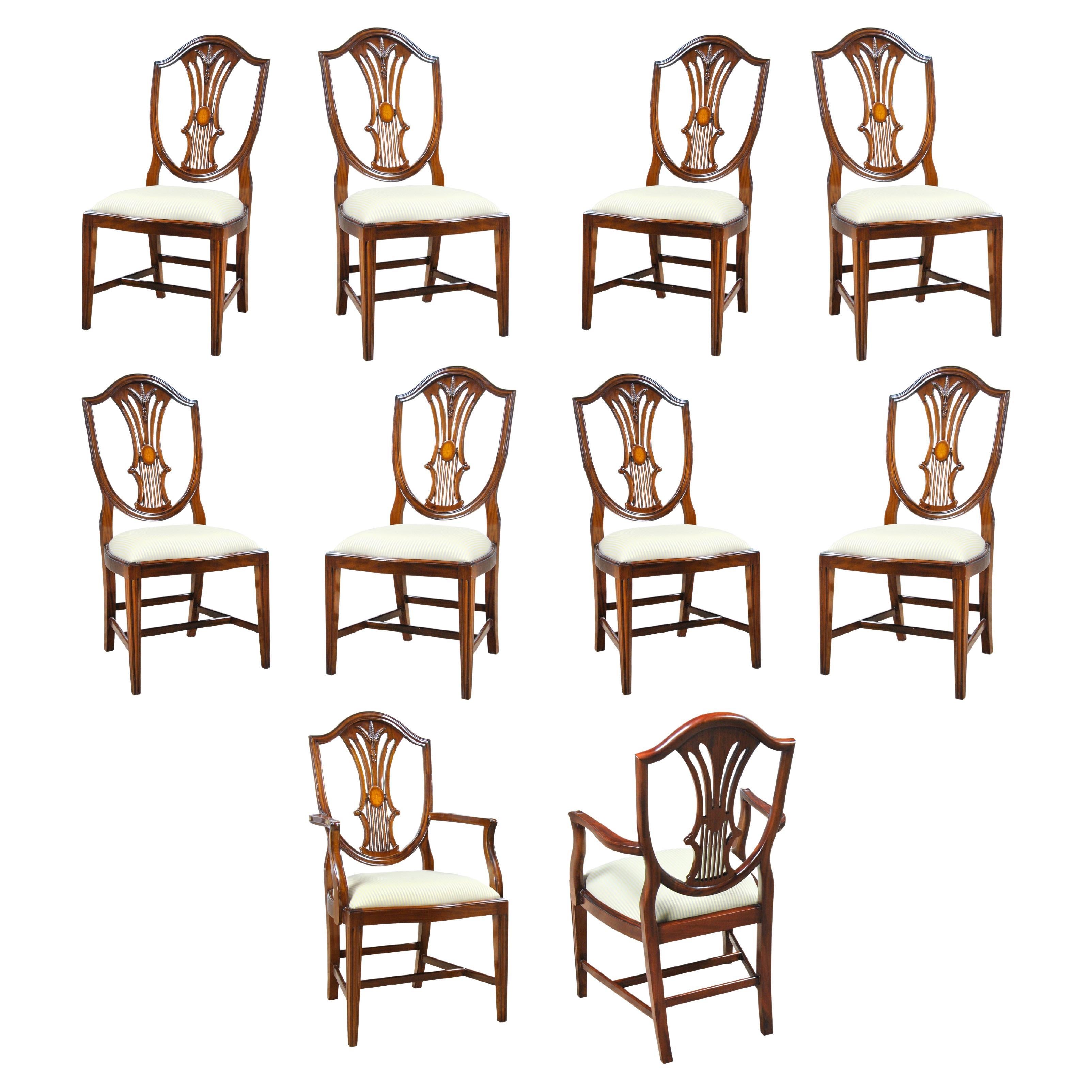 Inlaid Shield Back Chairs, Set of 10 For Sale