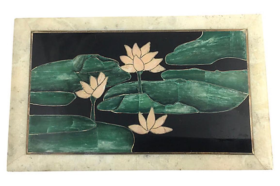 Onyx Inlaid Stone Lily Pad Box