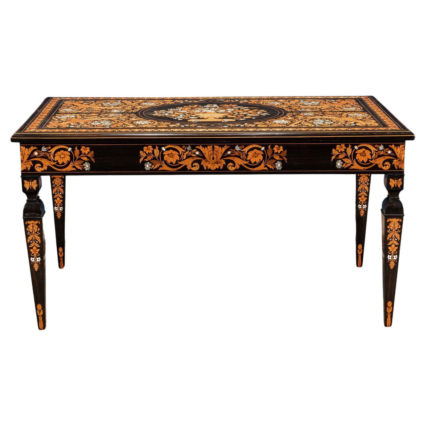 Inlaid Table Attr. to Luigi and Angiolo Falcini Chestnut, Italy XIX Century For Sale