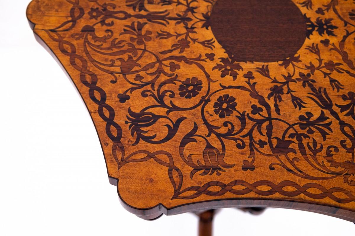 Table marquetée, France, vers 1880. Après la rénovation. Bon état - En vente à Chorzów, PL