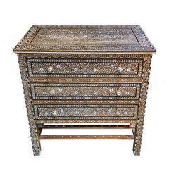 Handcrafted Anglo-Indian Teak Chest of Drawers with Bone Inlay, India