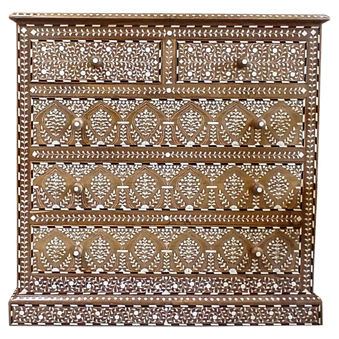Inlaid Teak Chest of Drawers from India