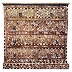 Inlaid Teak Chest of Drawers from India