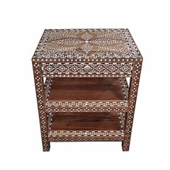 Inlaid Teak End Table / Nightstand from India